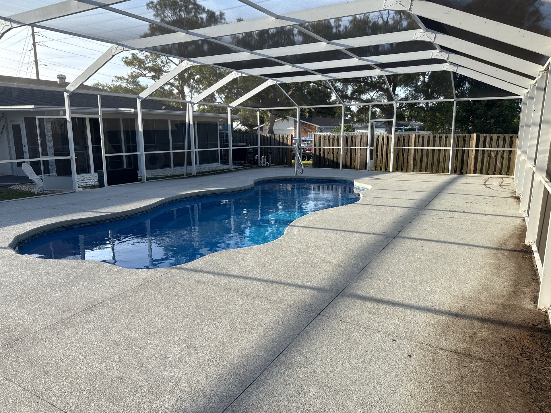 Painted Pool Deck & Pool Cage Cleaning in Allendale – Bradenton, FL by Sunshine AquaWash