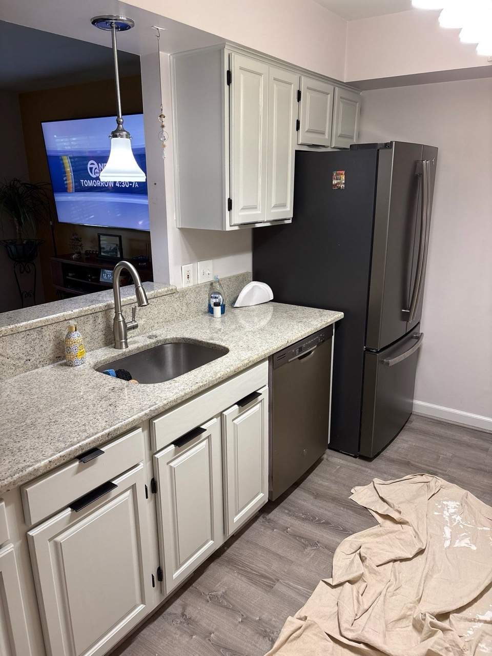 Two-Tone Kitchen Cabinet Refinishing and Granite Countertop Installation by Top Shelf Painter