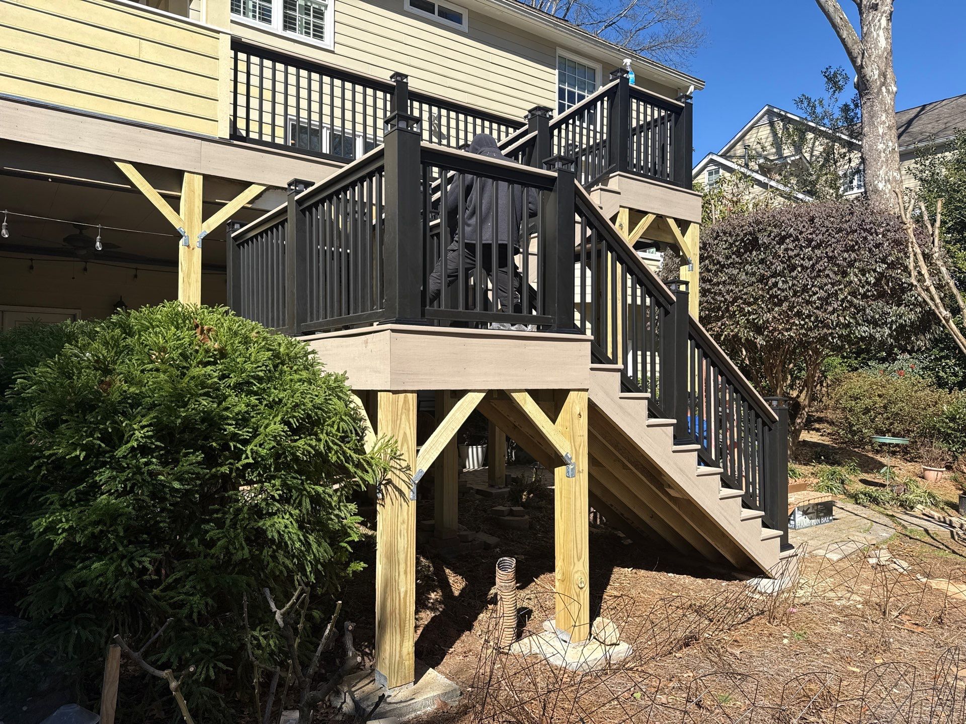 Deck Resurface and Screened-In Porch Build with Timbertech LED Lantern Post Cap Lights by Nelson Exteriors