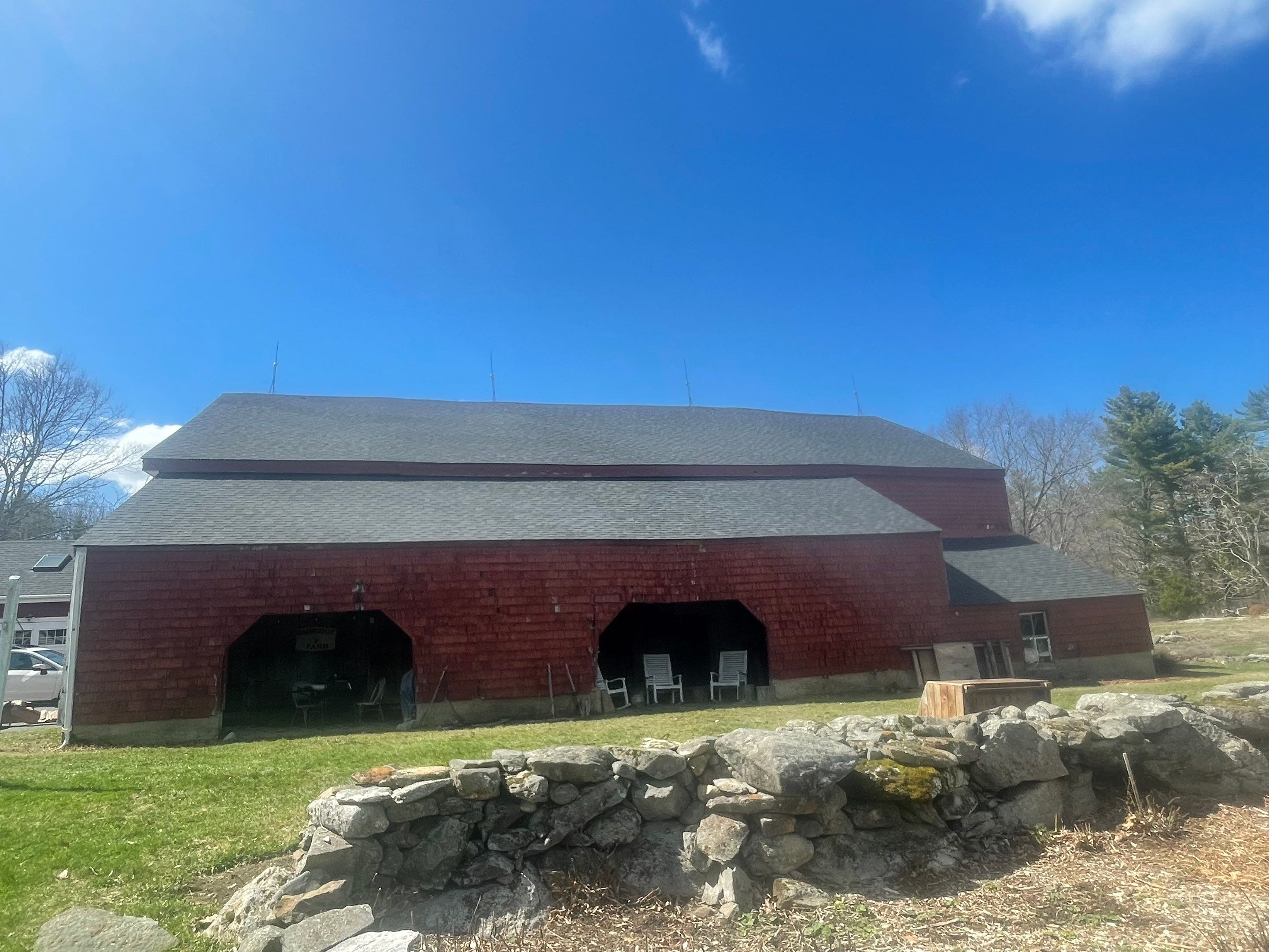 Architectural Shingle Roof Replacement for Red Barn in Falmouth by Tall pine roofing