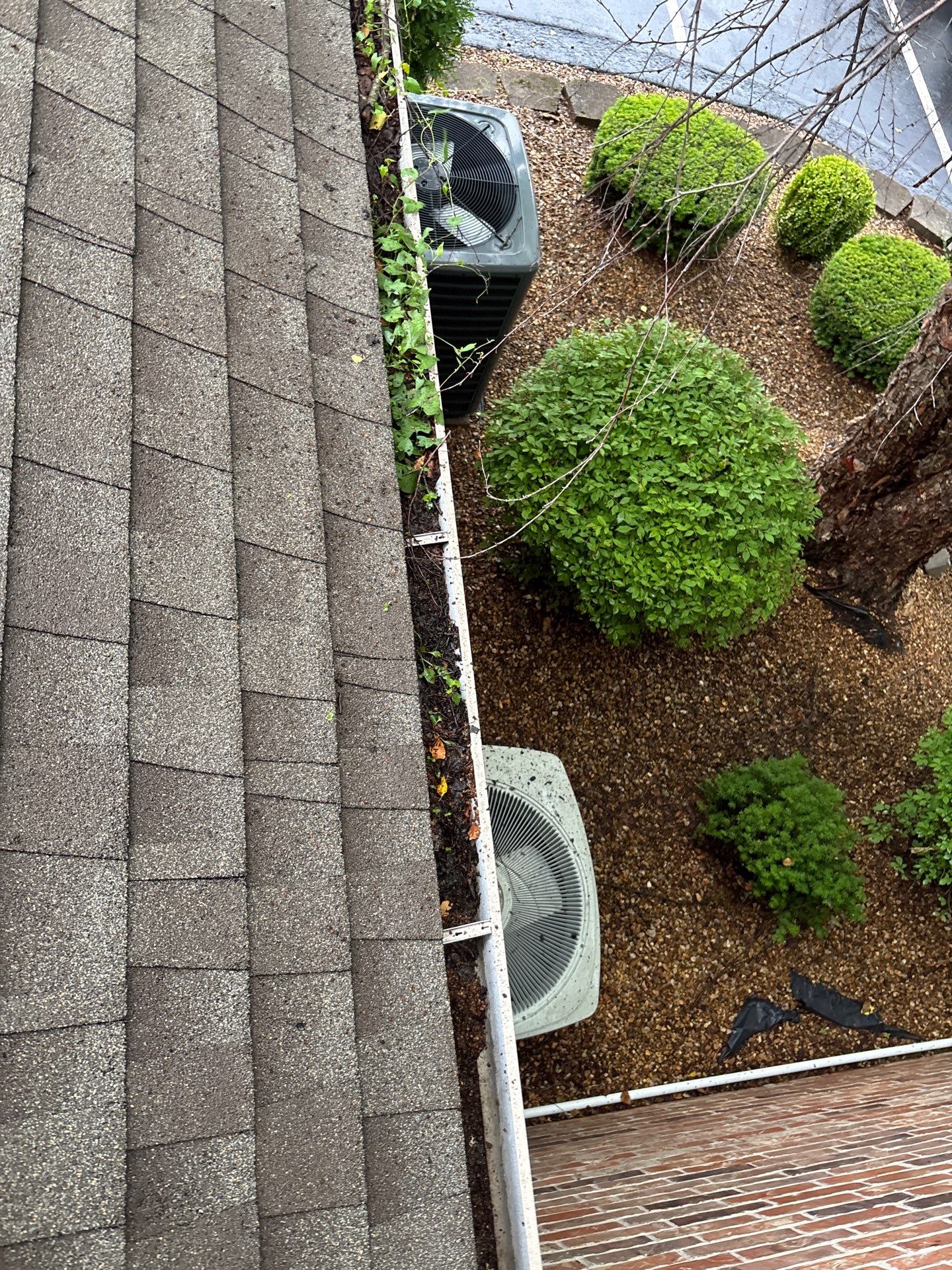 Commercial gutter cleaning Springfield, MO before photo with filled gutters