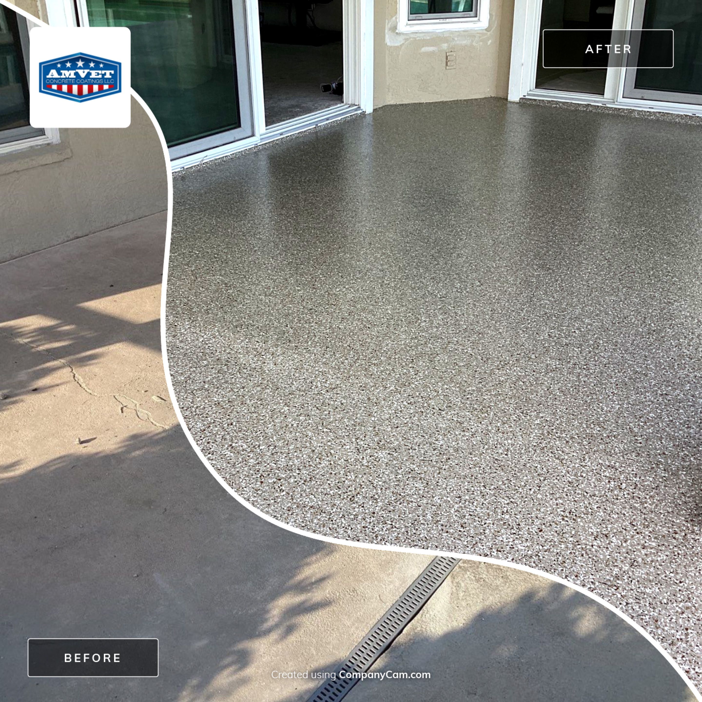 Patio using Pebble Beach by Amvet concrete coatings llc