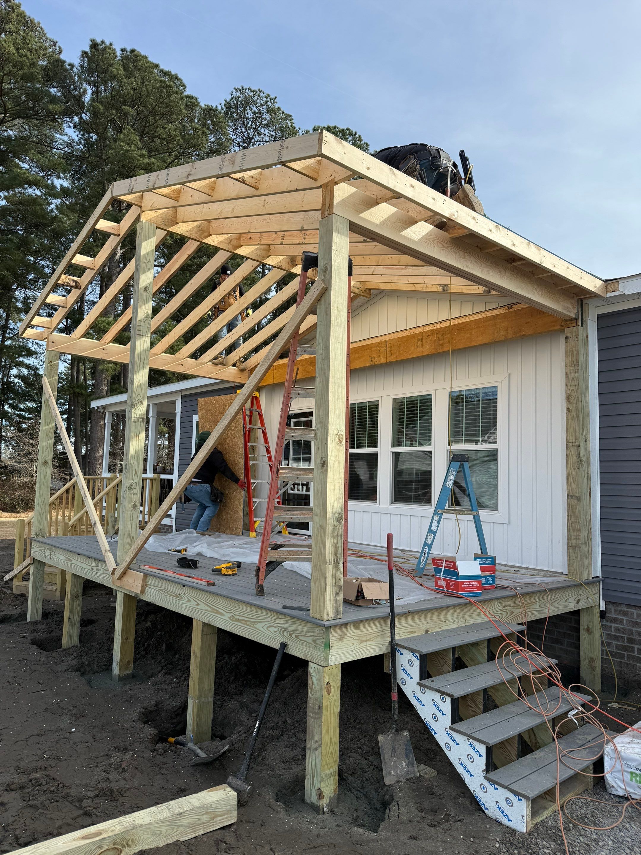 Custom Trex Covered Deck and Gabled Roof in Winterville by The Remodeling Company