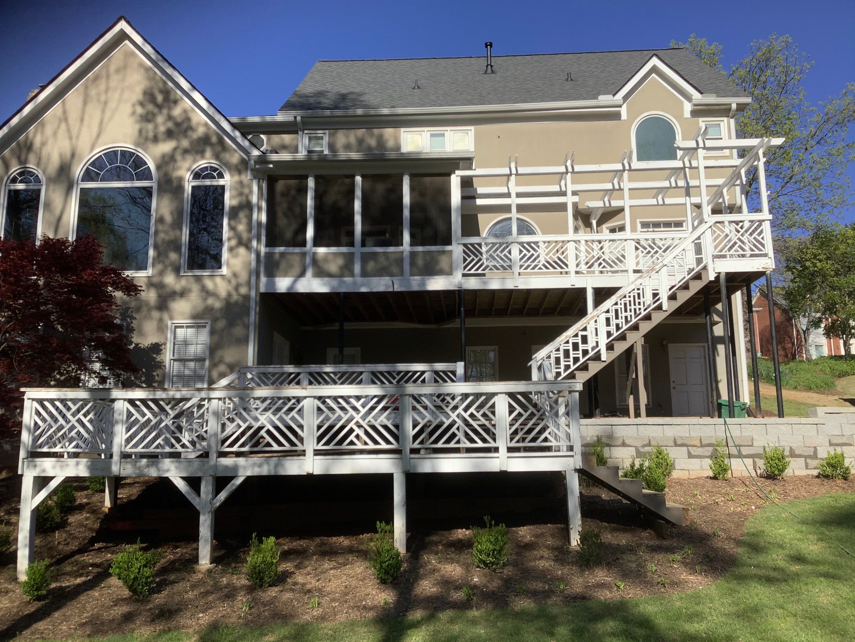 Exterior Deck Refinishing and Lattice Railing Painting in Alpharetta by Swift Home Renovations 