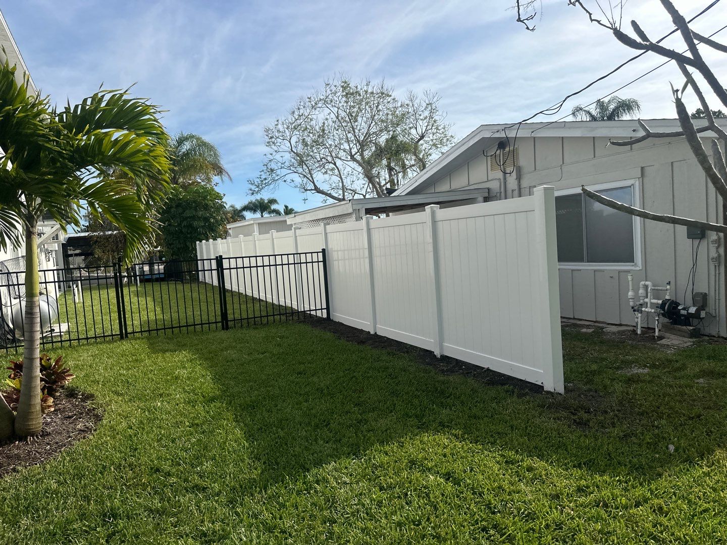 Aluminum Fence Installation using Black 3 Rail Aluminum and Vinyl Privacy Fence  by Asap fence and gates, LLC