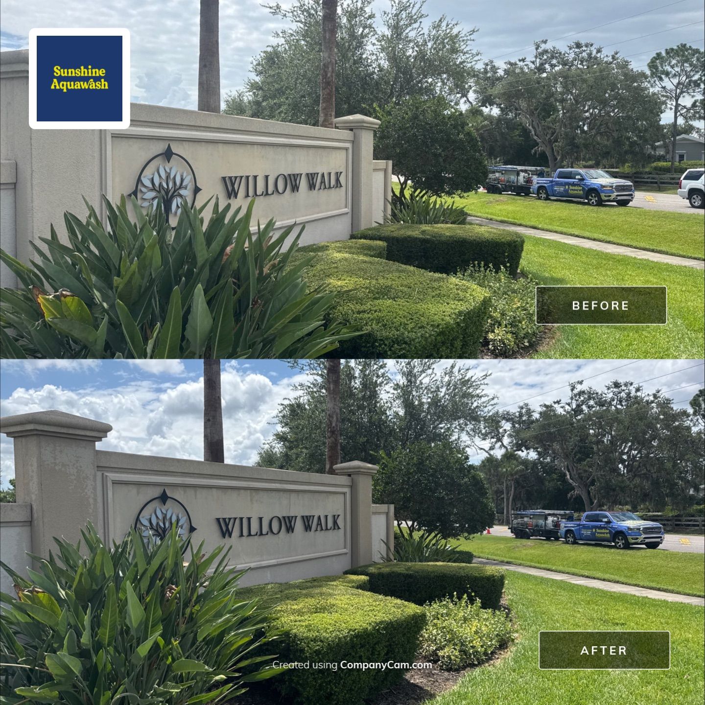 HOA Perimeter Wall & Monument Sign Cleaning – Willow Walk, Palmetto, FL 34221 by Sunshine AquaWash