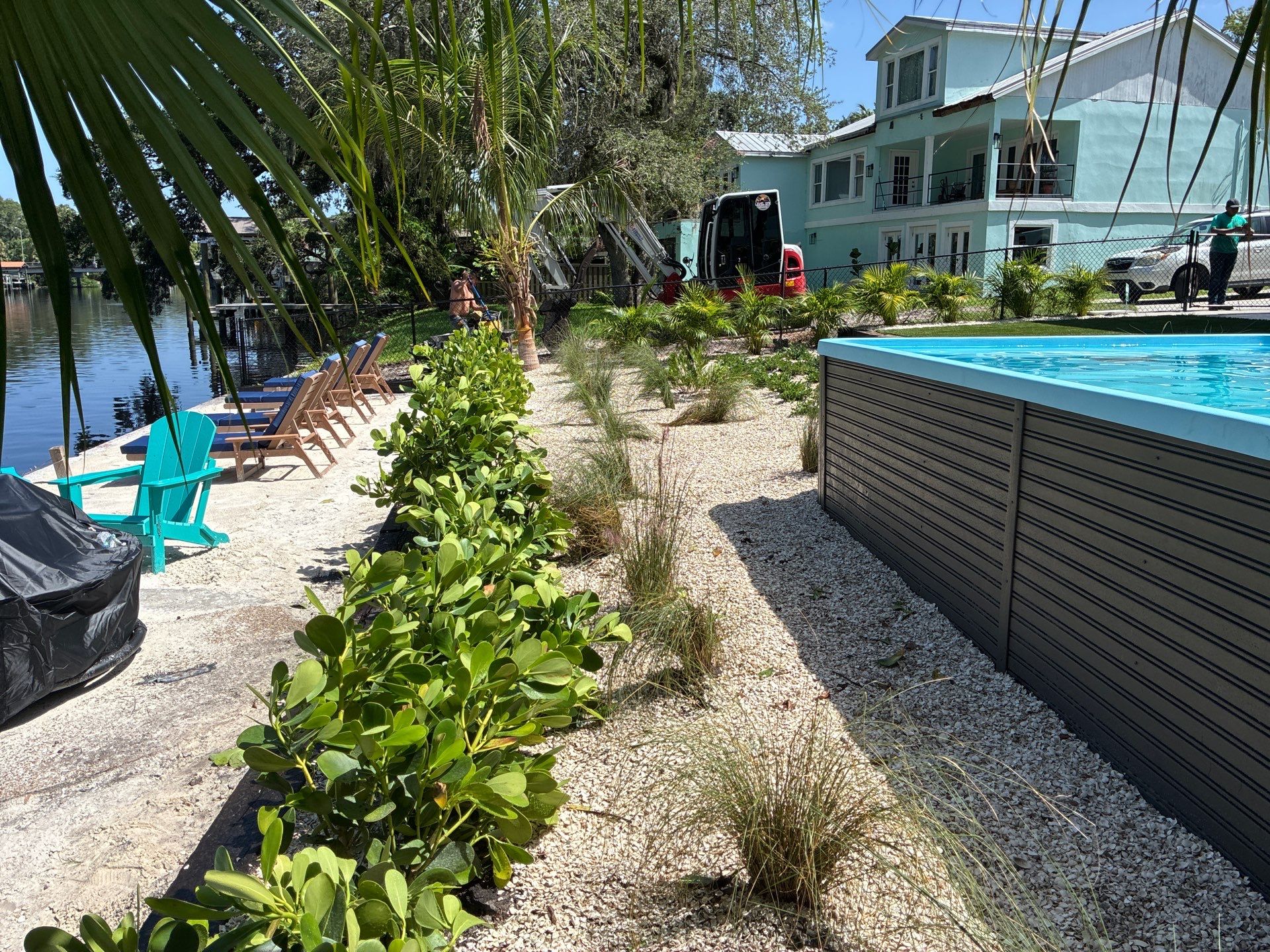 Grading back yard oasis by Level One Grading