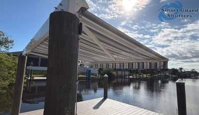 Retractable Awning in Sunbrella Marco Blue Grey