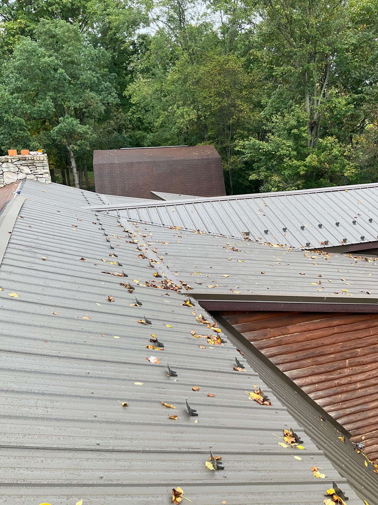 Log Cabin Standing Seam Metal Roof and Skylight Replacement by Esh Builders