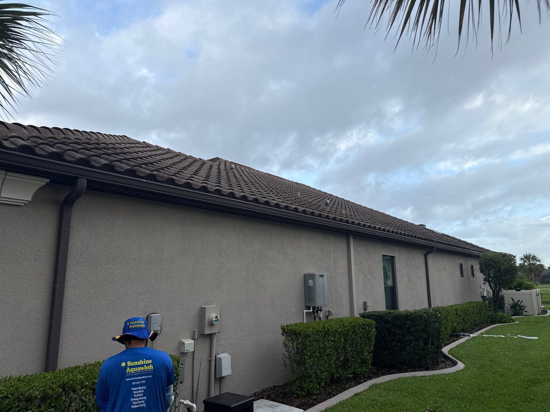 Neighboring Tile Roof Cleaning with Gutter Runoff Control – Palmetto, FL by Sunshine AquaWash