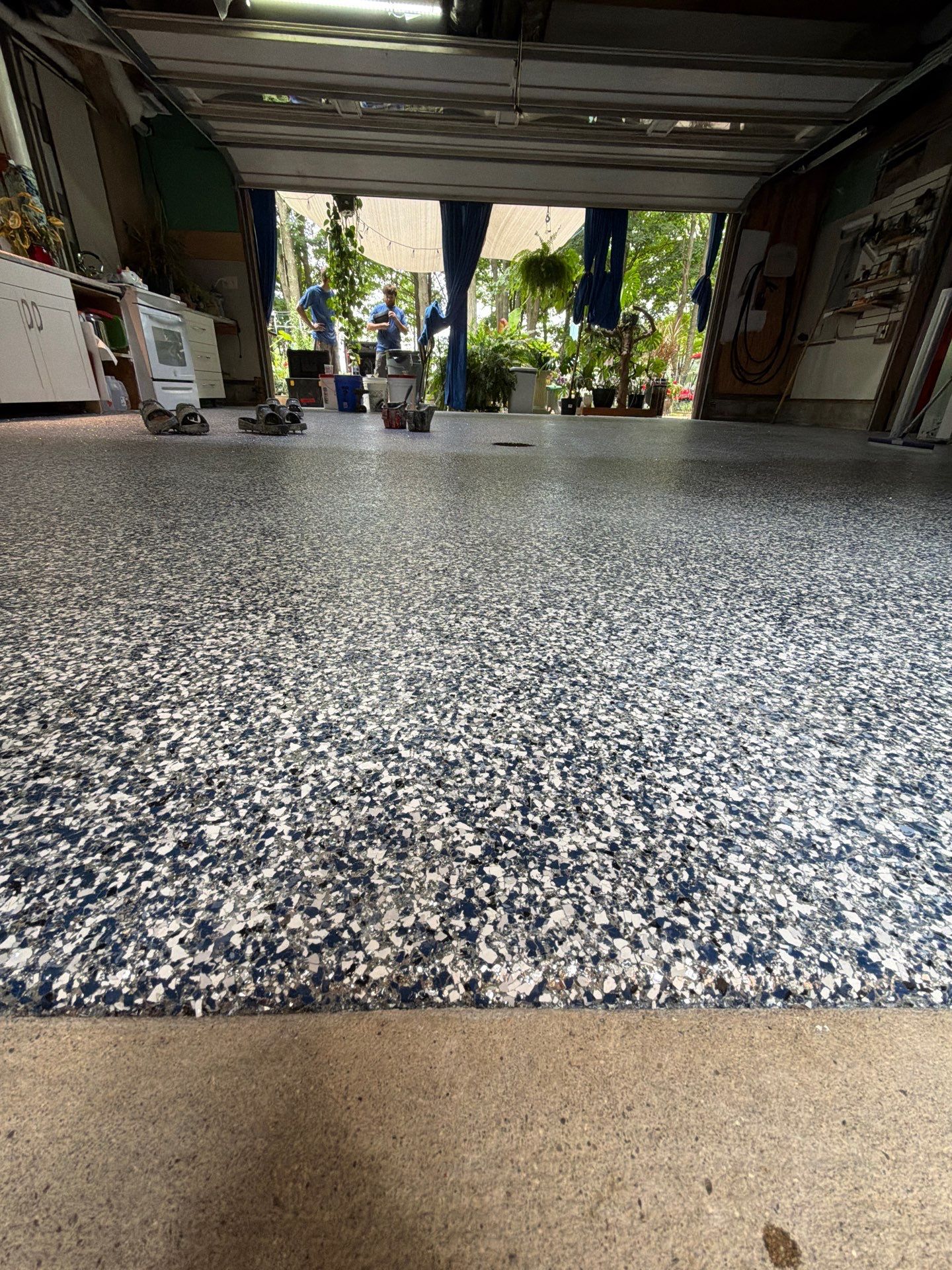 Custom Multi-Colored Epoxy Flake Garage Floor Coating in Montague by Gordon Painting