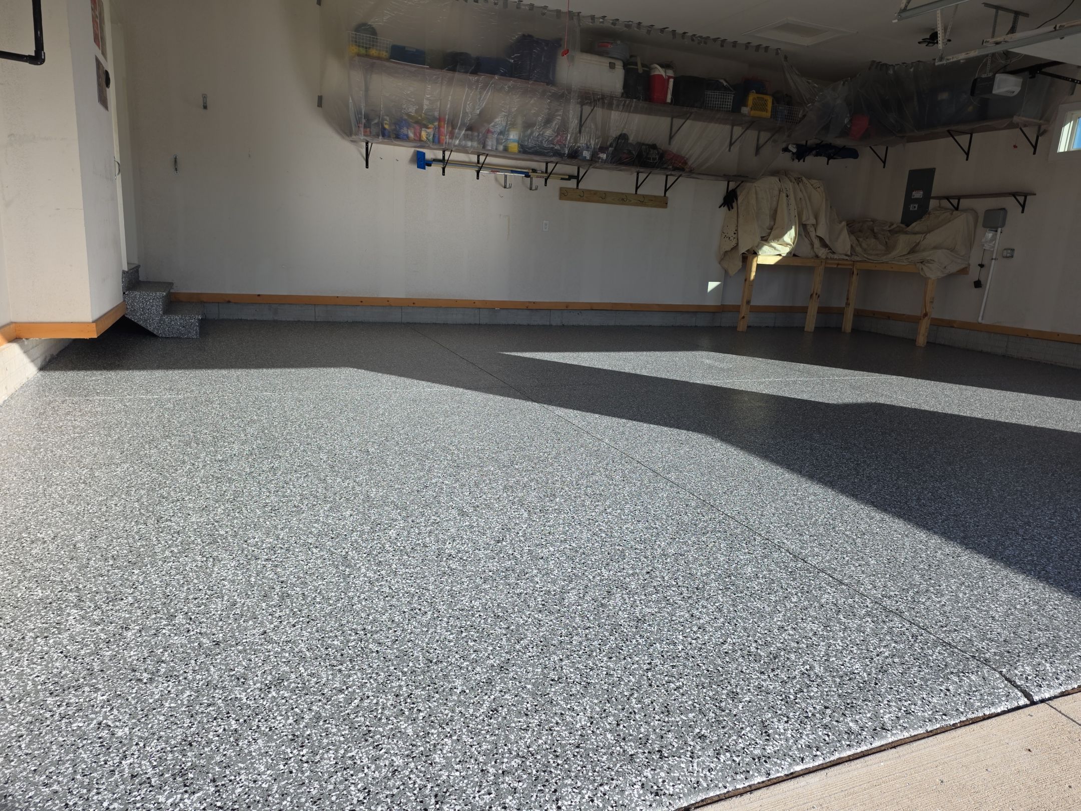 Garage Floor Coating with Wombat Flake by Revival Concrete Coatings