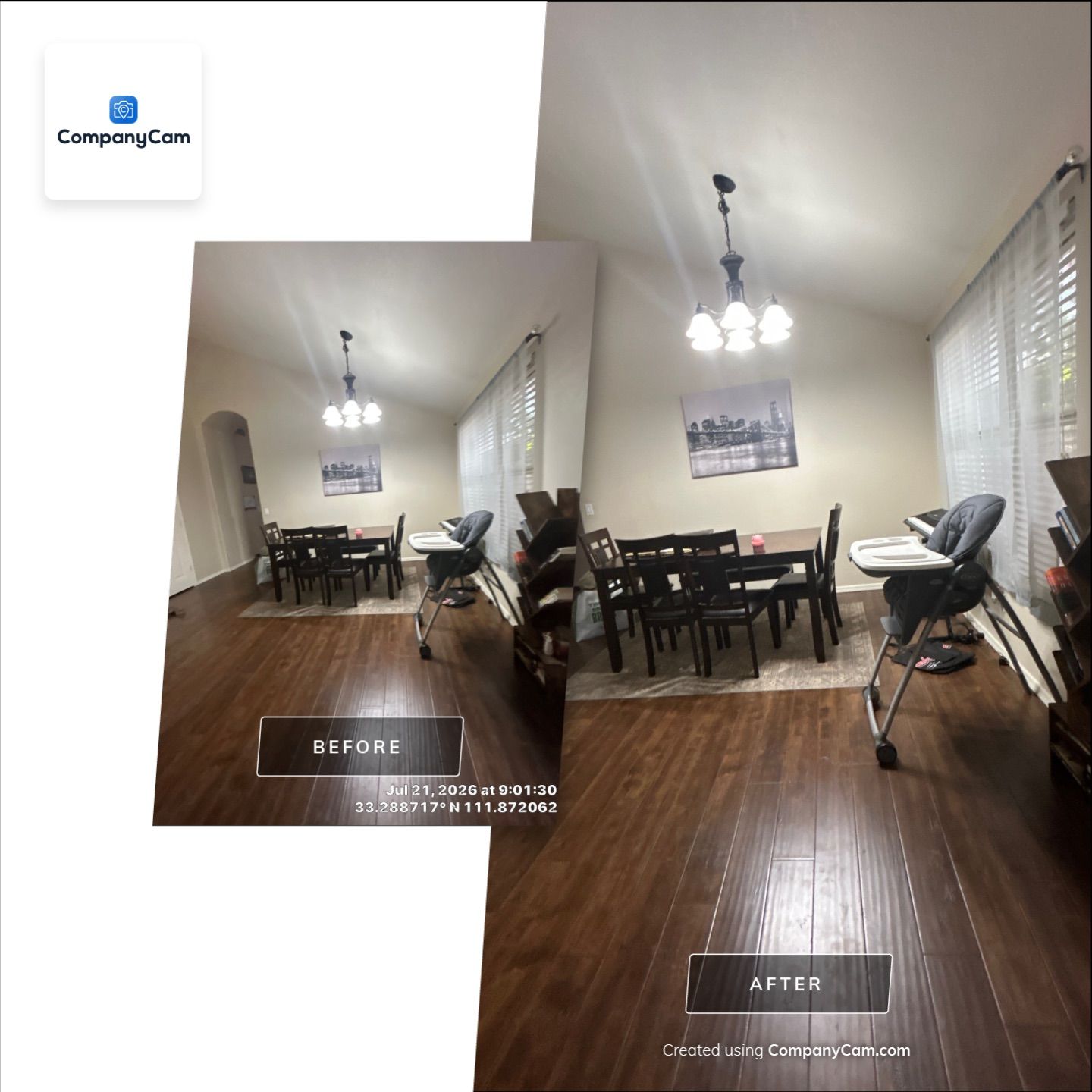 Dark Wood Laminate Flooring Installation in Chandler Dining Room by CompanyCam Sales Demo