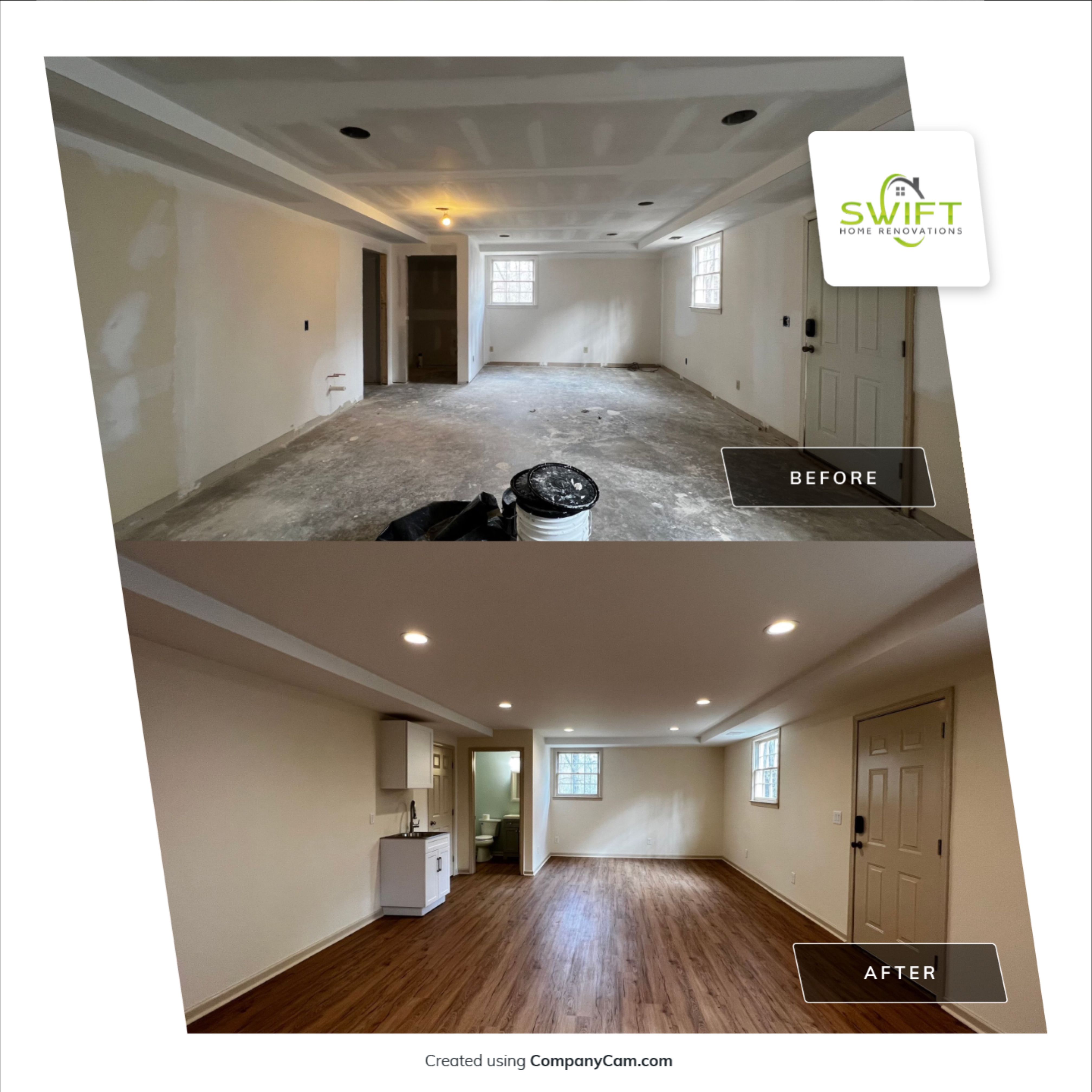 Full Basement Remodeling with Kitchenette and Bathroom in Norcross by Swift Home Renovations
