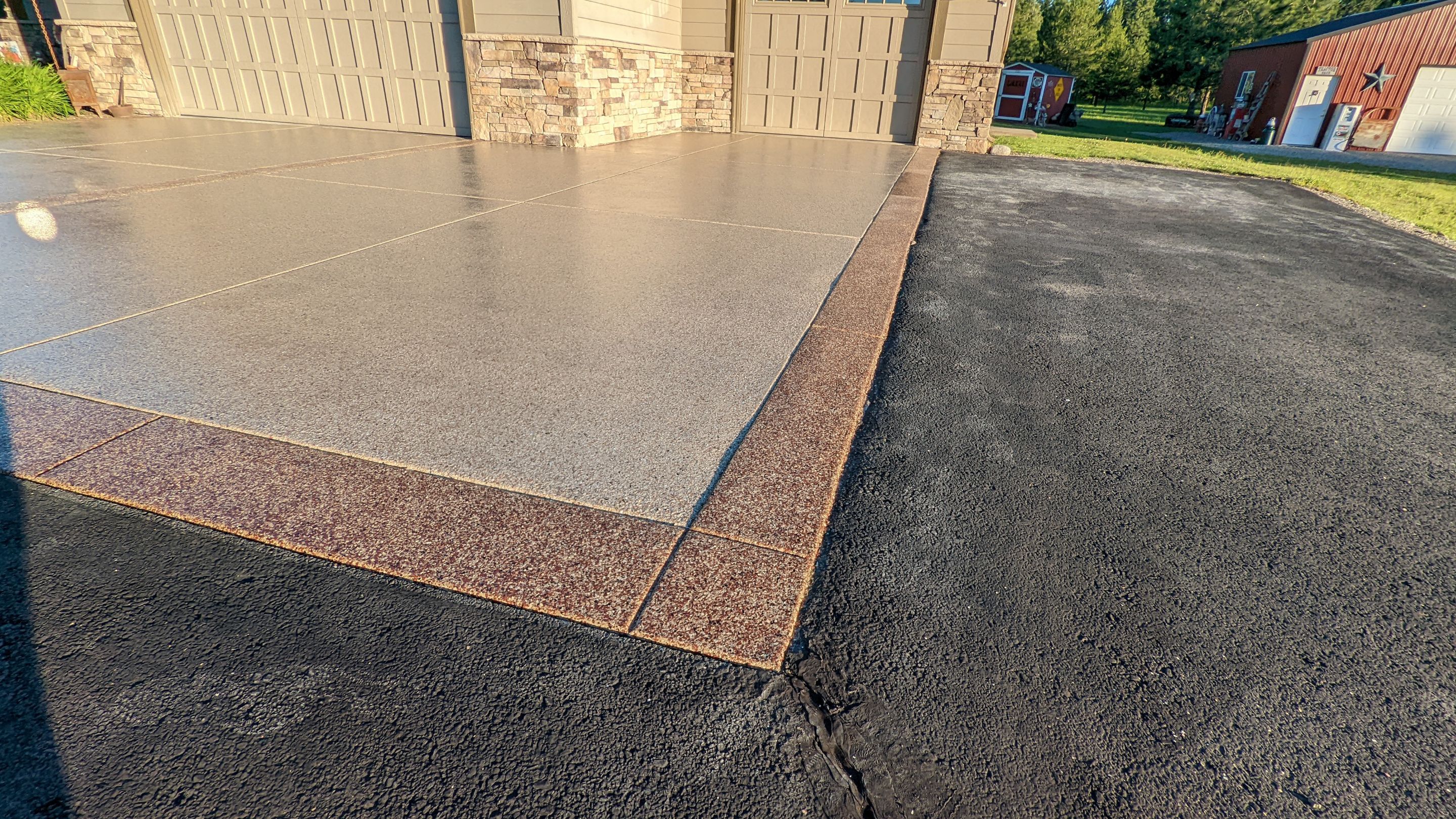 Driveway using Pecan and Chestnut Trim by Croc Coatings, LLC