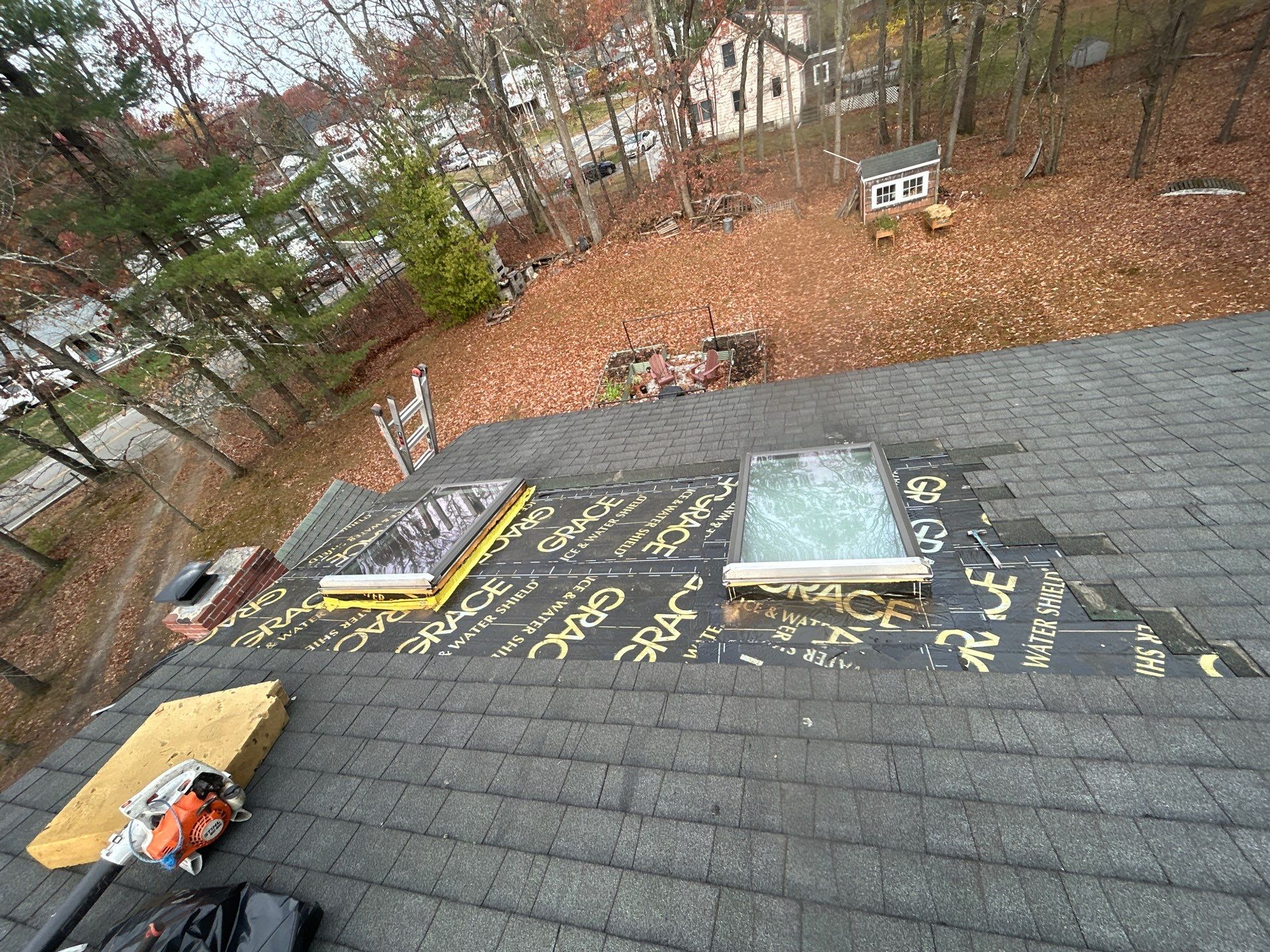 Chelmsford Triple Skylight Leak Repair with Fascia & Shingle Restoration by Mighty Dog Roofing of Greater Middlesex County