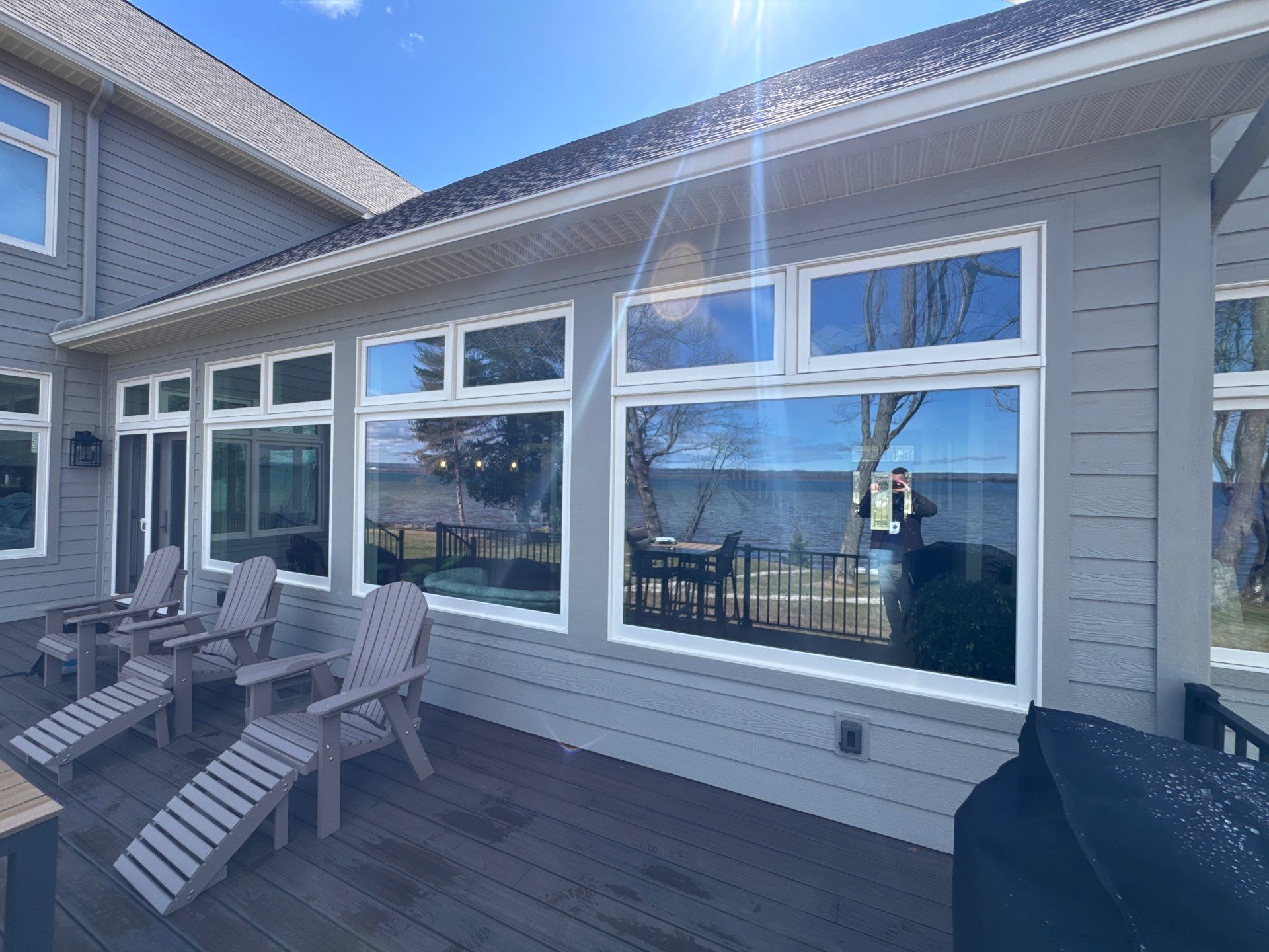 Sunesta Retractable Awning Installation for Sault Sainte Marie Lakeside Deck by Rainbow Seamless Systems