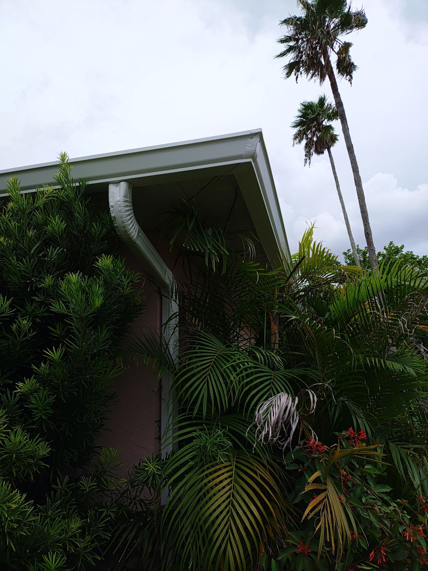 Replace gutter using White Down Spouts in Cape Coral FL by Gutter Professors