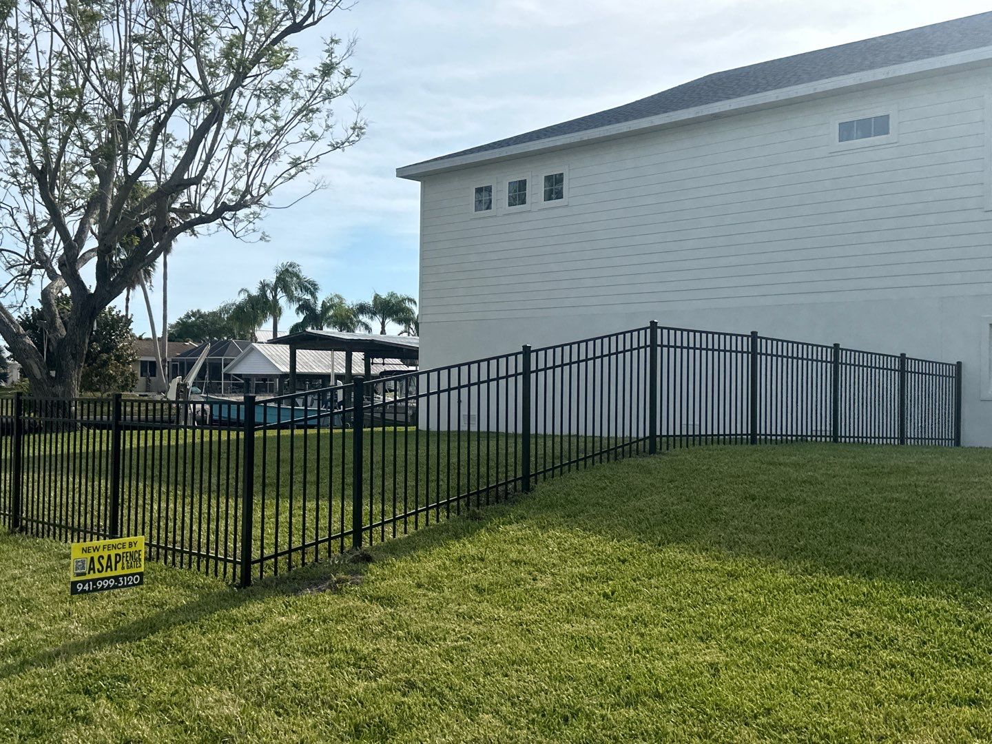 Aluminum Fence Installation using Black 3 Rail Aluminum and Vinyl Privacy Fence  by Asap fence and gates, LLC