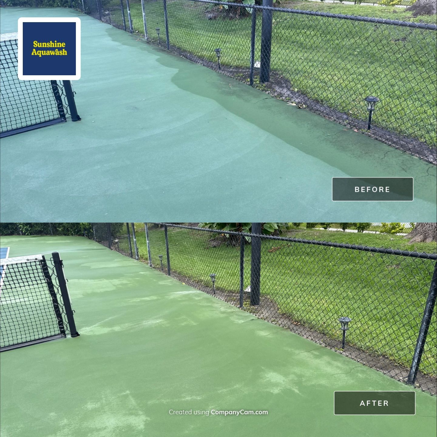 Tennis Court, Vinyl Fence & Sidewalk Cleaning in Riverview Bluff – West Bradenton, FL 34209 by Sunshine AquaWash
