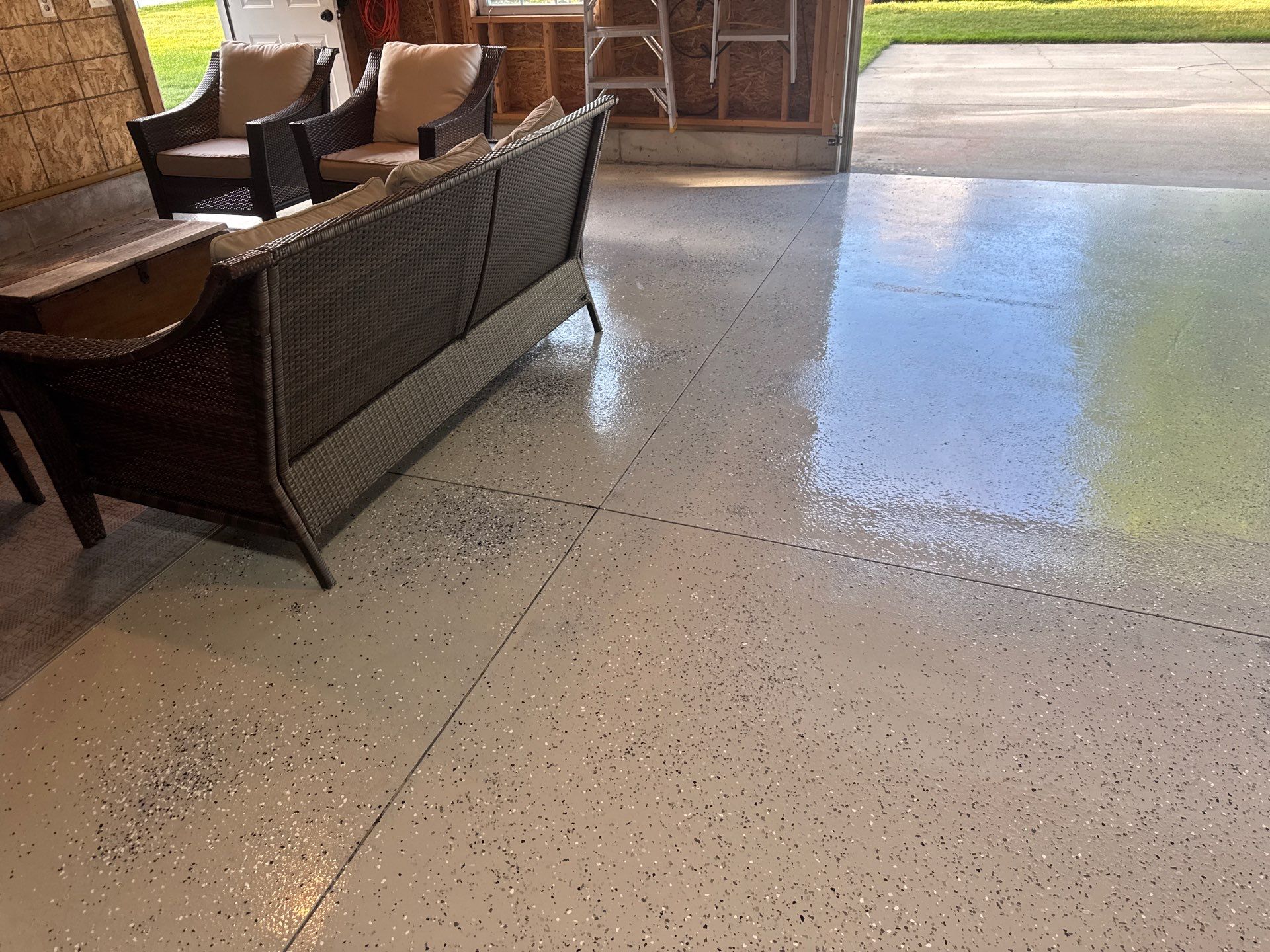 Custom Epoxy Flake Garage Floor Installation in Norton Shores by Gordon Painting