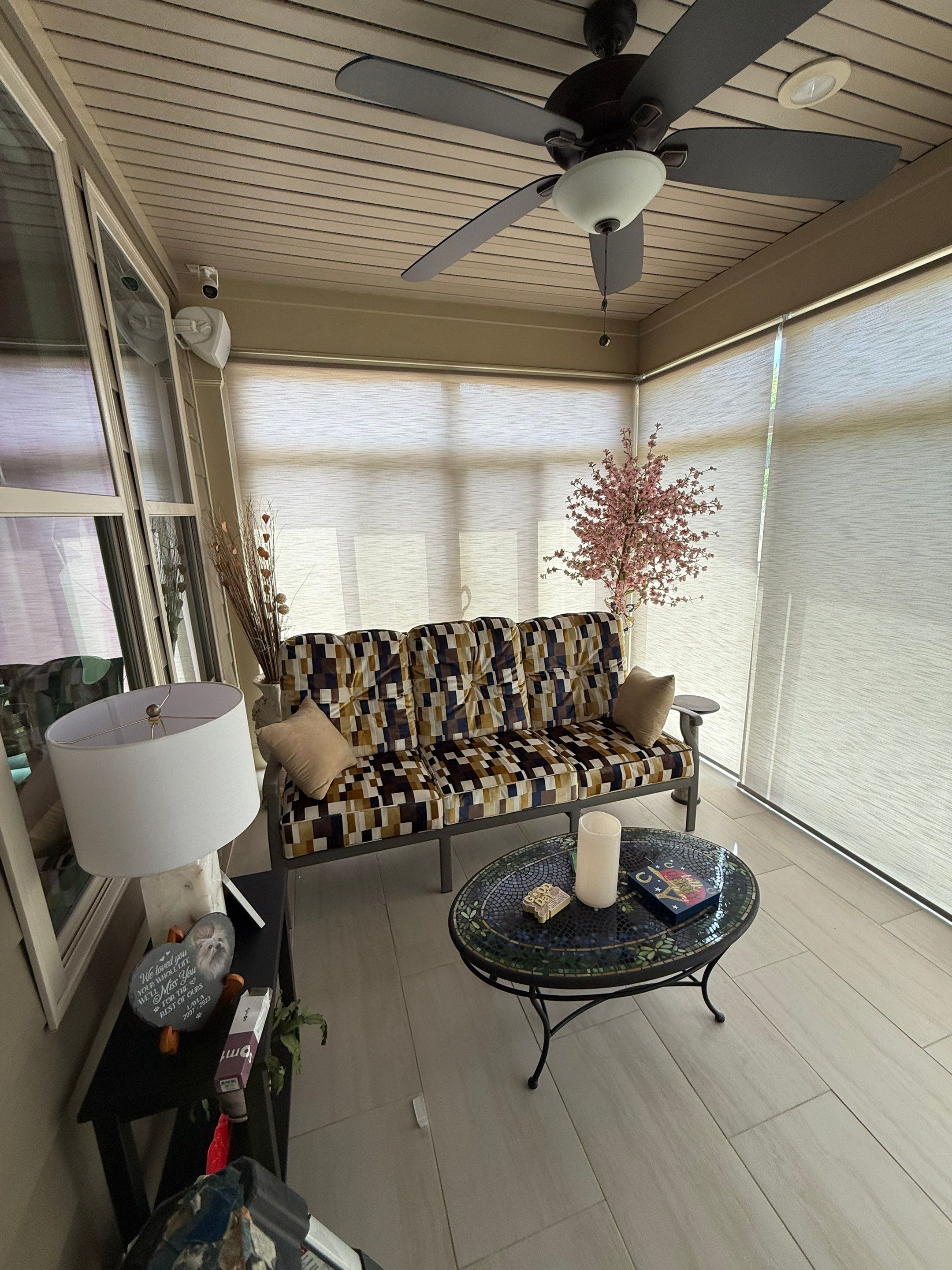 Custom Roller Shade Installation for Enclosed Sunroom in Mint Hill by Southern Traditions Window Fashions