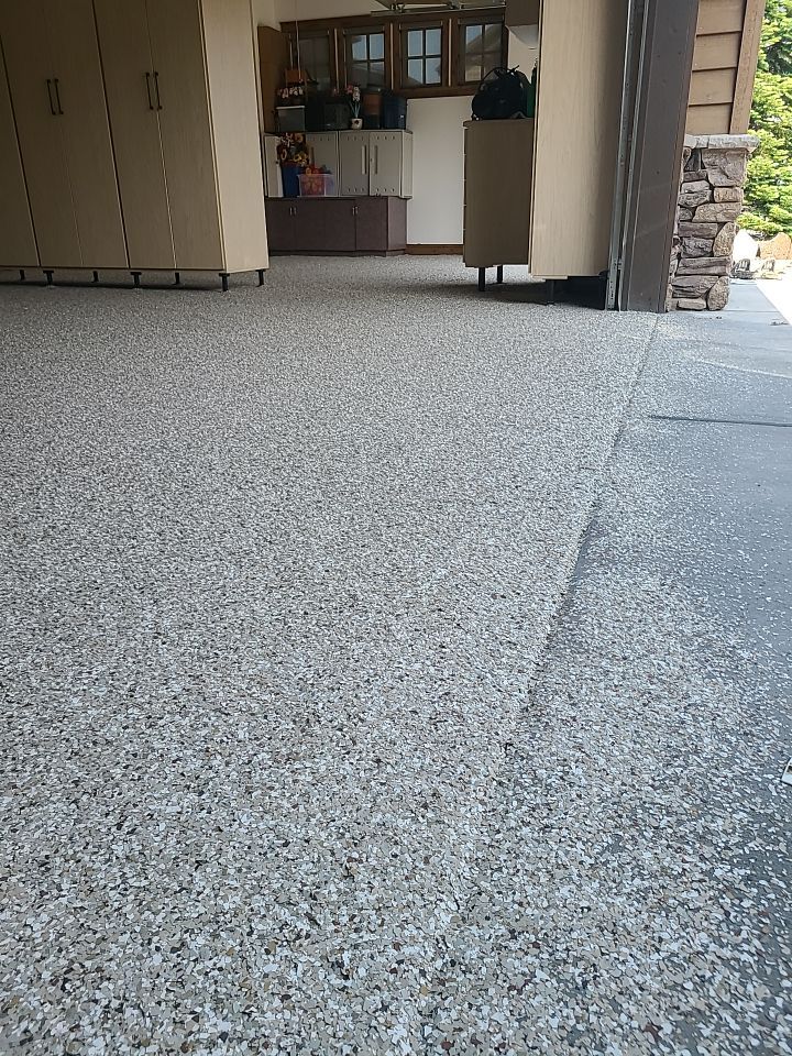 Garage Transformation using Pebble Beach by Croc Coatings, LLC