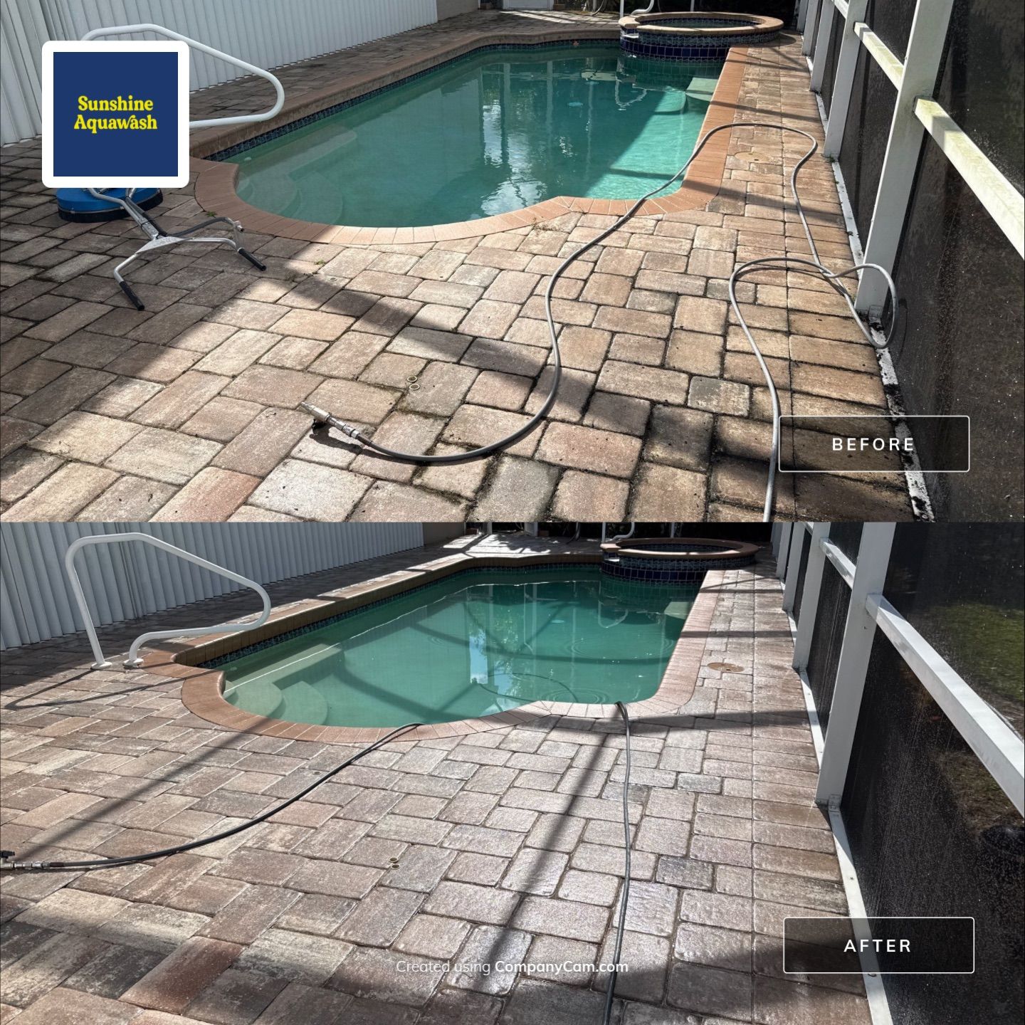 Paver Pool Deck & Screen Enclosure Transformation | University Park, Sarasota FL by Sunshine AquaWash