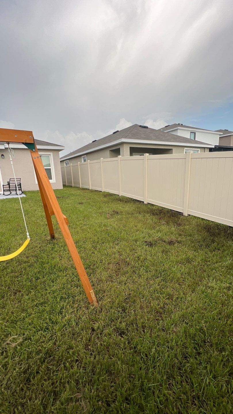 Tan Vinyl Privacy Fence Installation by Asap fence and gates, LLC