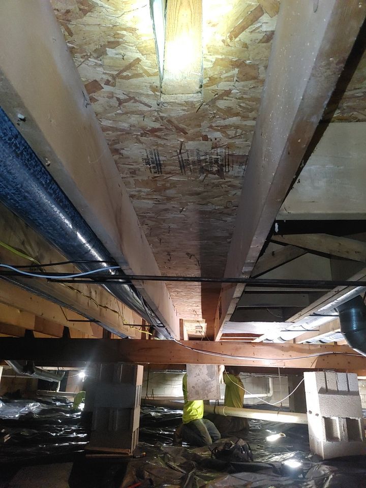 Crawl space encapsulation and Waterproofing using Structural Wood and Steel Reinforcements by Toledo Basement Repair 