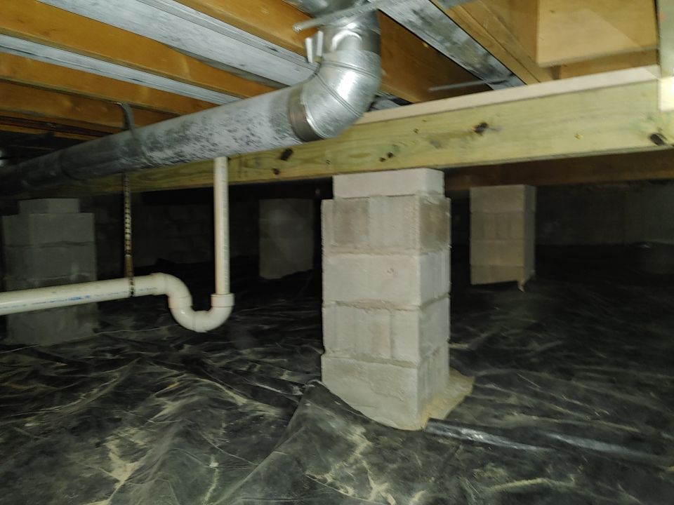 Crawl space encapsulation and Waterproofing using Structural Wood and Steel Reinforcements by Toledo Basement Repair 