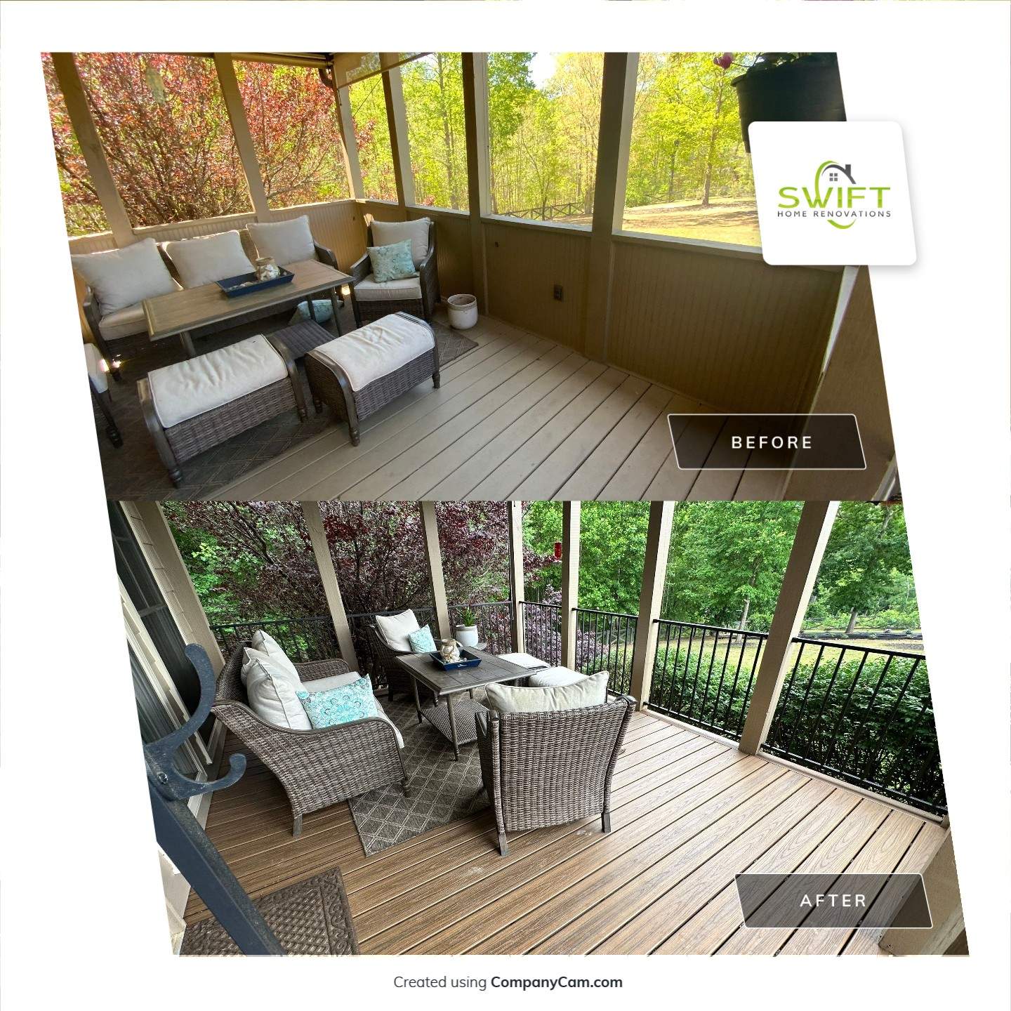 Composite Deck Flooring and Black Metal Railing Replacement in Dallas by Swift Home Renovations