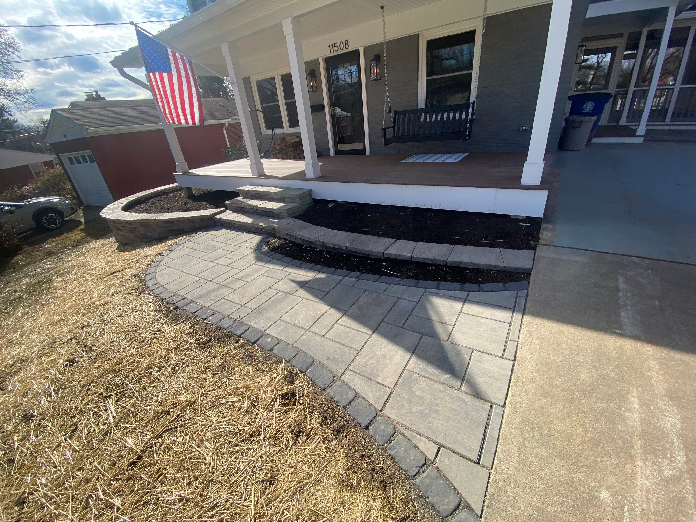 Retaining wall, walkway, small patio and landscape install by The Smet Companies, LLC