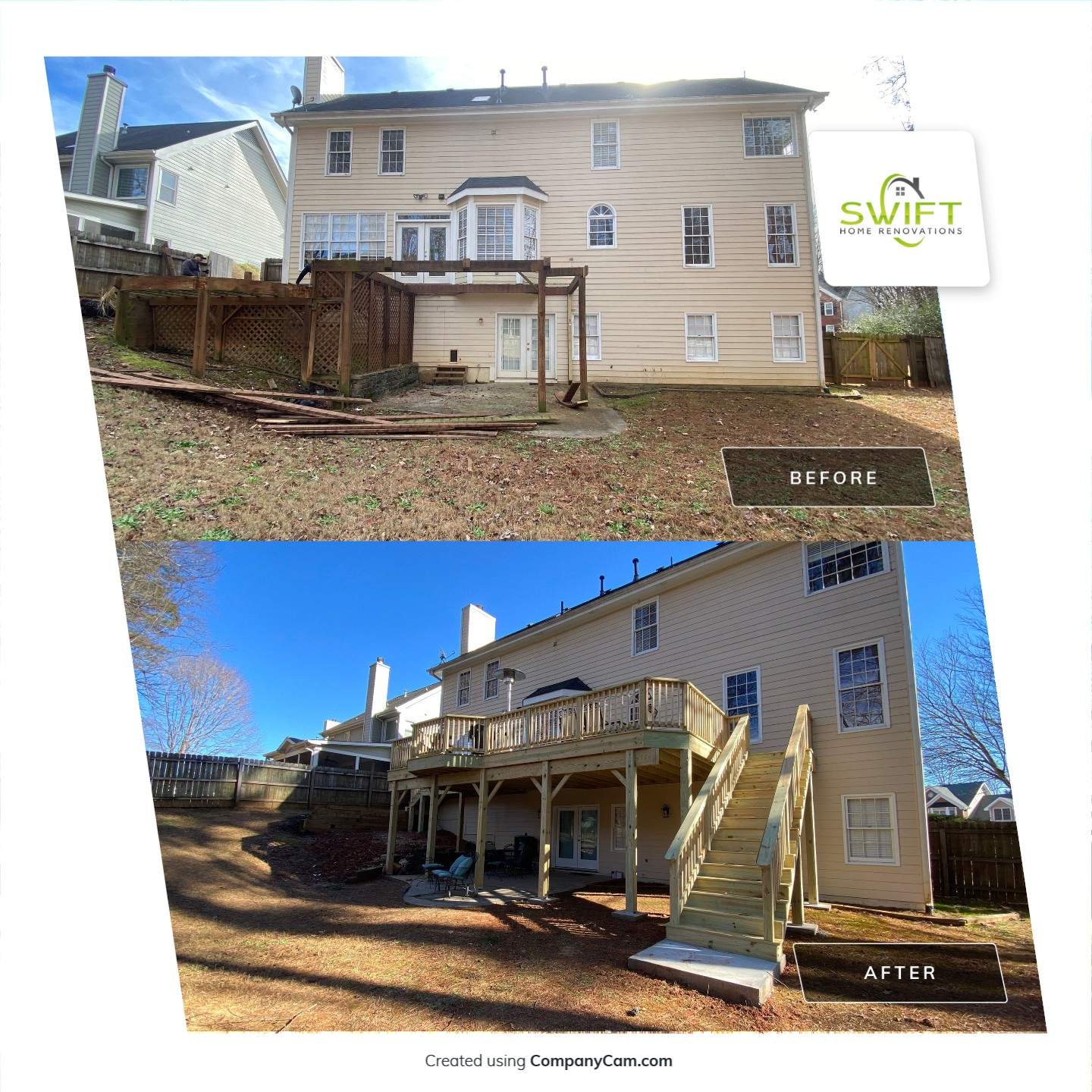 Elevated Pressure-Treated Wood Deck Replacement and Staircase in Duluth by Swift Home Renovations