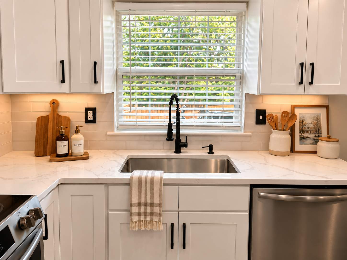 Modern Kitchen Remodel with White Shaker Cabinets, Quartz Countertops & Stainless Appliances by Remodel Now