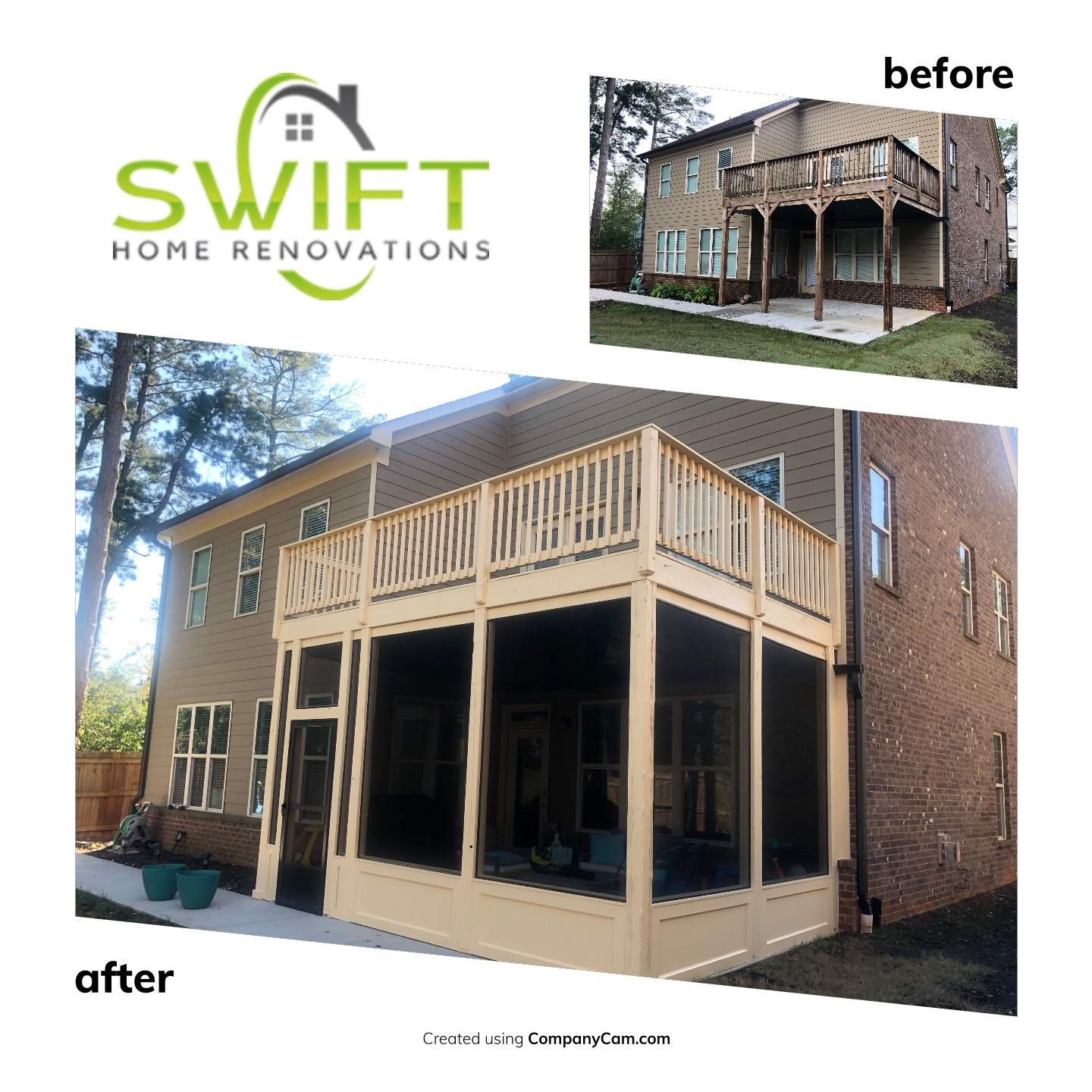 Custom Screened-In Porch Enclosure and Elevated Deck in Smyrna by Swift Home Renovations