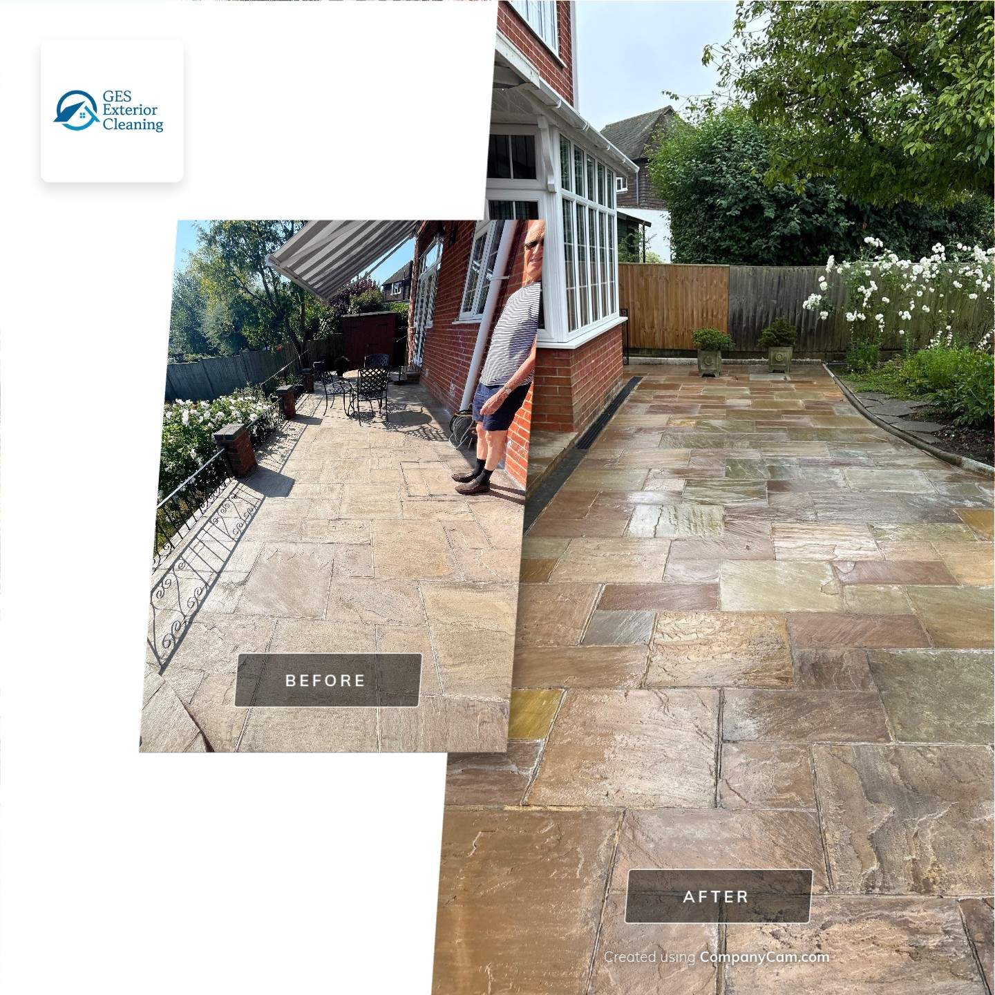 York Stone Patio Cleaning using Honda 15lpm Low Pressure Washing Machine by Ges Exterior Cleaning ltd