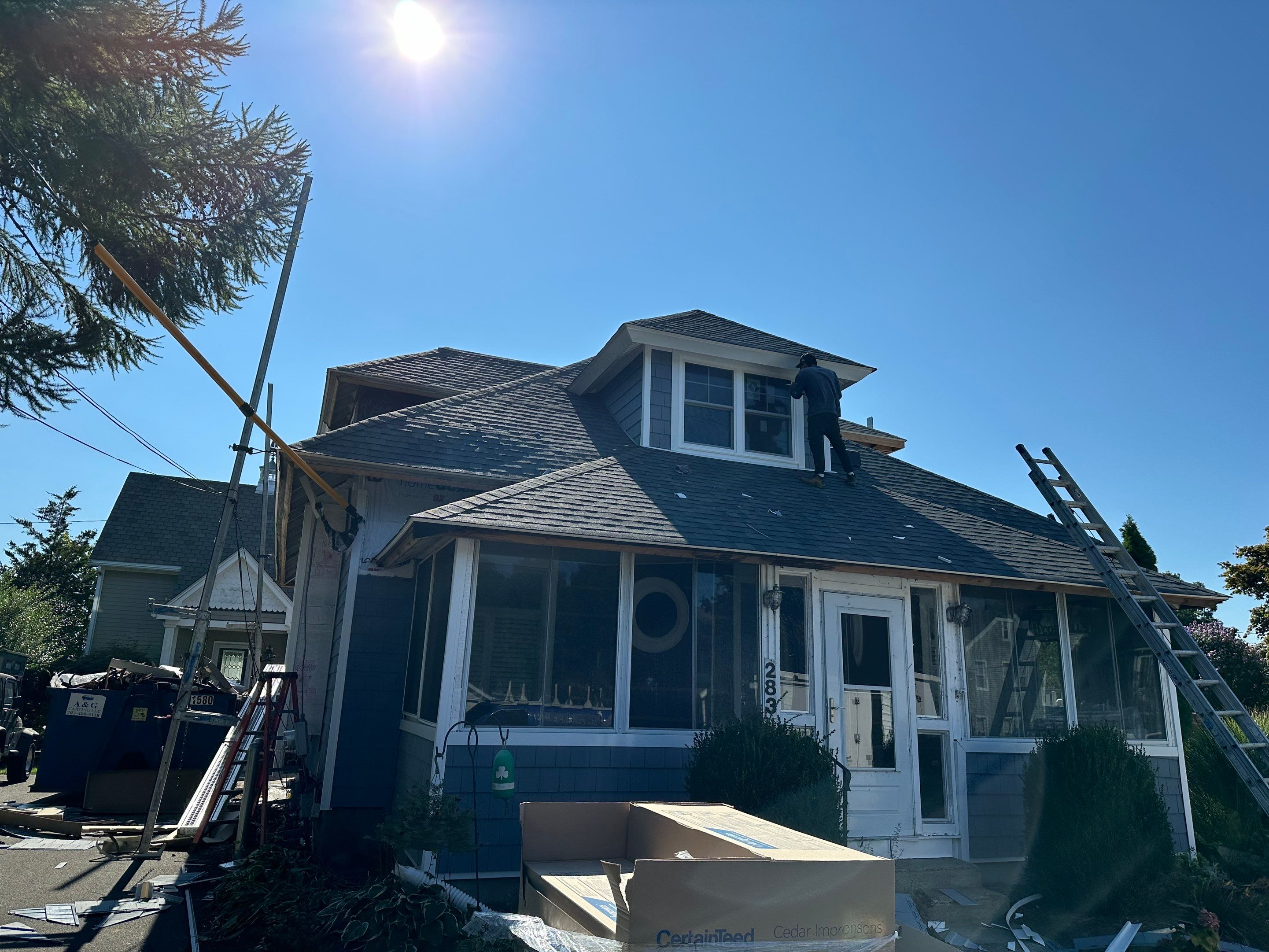 Residential Roofing Installation using Owens Corning TruDefinition Duration - Estate Gray & Flagstone Cedar Impressions by A Plus Exterior