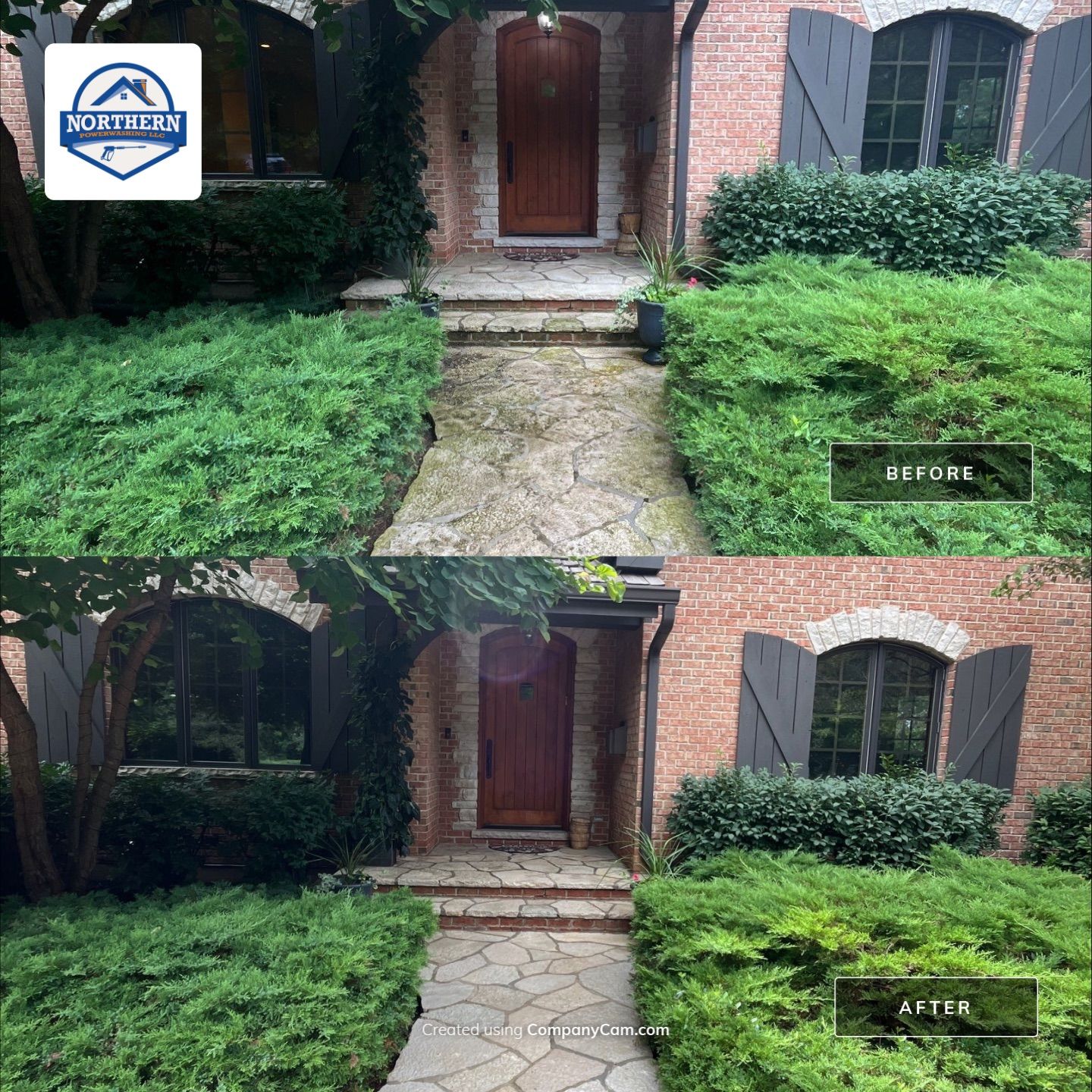 natural stone using Algaecide, soft wash soap by Northern Power Washing LLC.