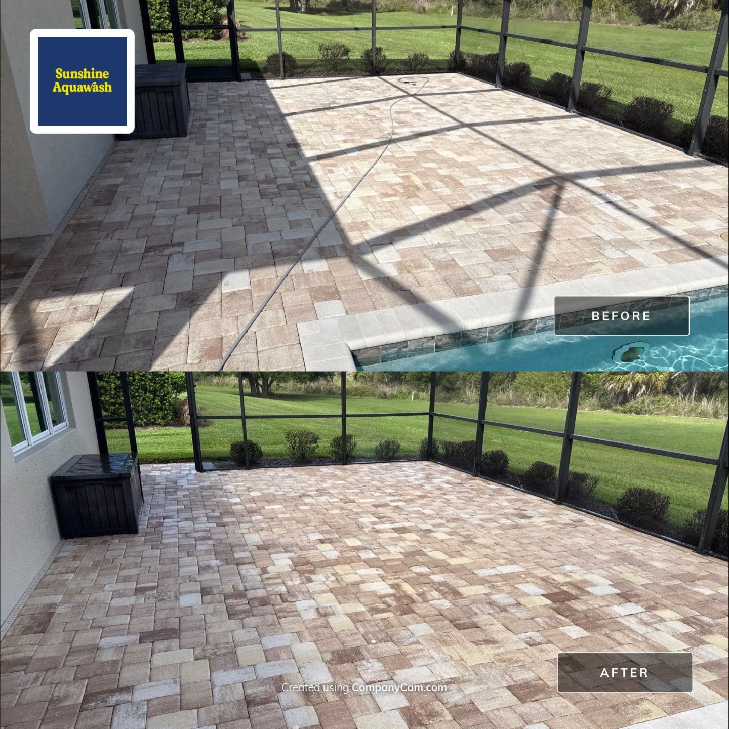 We recently completed a tile roof cleaning in the Vivienda at Bradenton community. The roof had visible algae buildup, which is common in Florida’s humid climate—especially on shaded areas.  For this project, we safely cleaned the roof using a ladder and ground-based soft wash application—no walking on the tile roof. This approach helps prevent cracked or broken tiles while still delivering a thorough, even cleaning.  Our soft washing process targets and eliminates algae at the root, restoring the roof’s appearance and helping extend its lifespan.  At Sunshine AquaWash, we prioritize safety, proper technique, and long-lasting results on every roof cleaning project. by Sunshine AquaWash