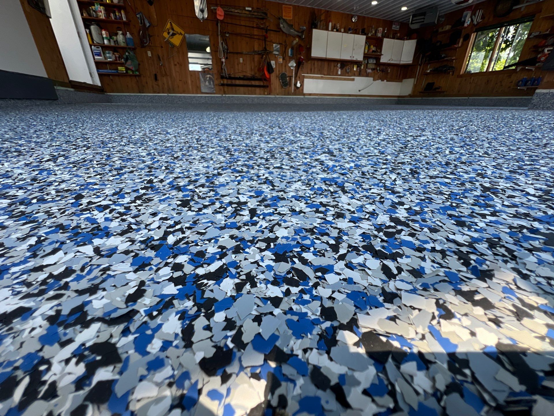 Durable & Decorative Epoxy Flake Floor Installation by Gordon Painting