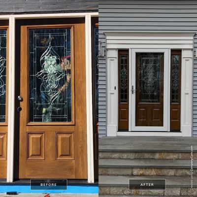 Front Entry Transformation with Decorative Glass Doors