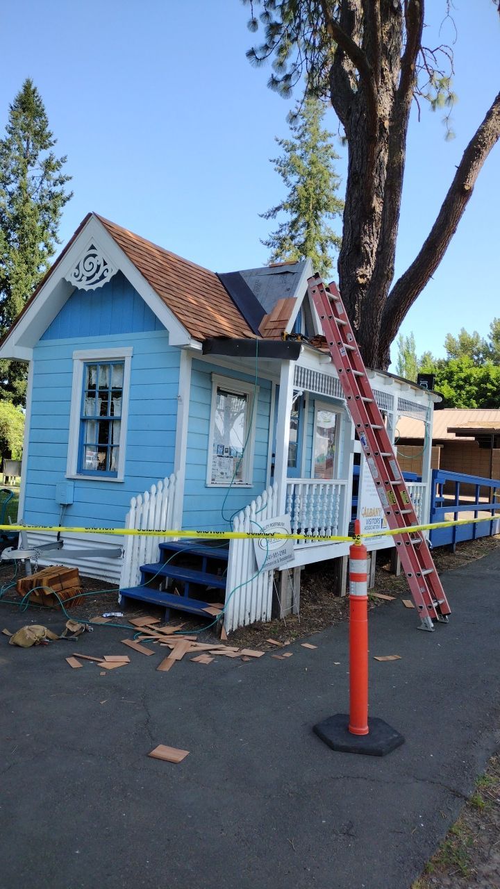 Cedar Shake Install using #1 Blue Label Cedar Shingles for the Albany Visitors Association  by Orezona Building & Roofing Company, Inc.