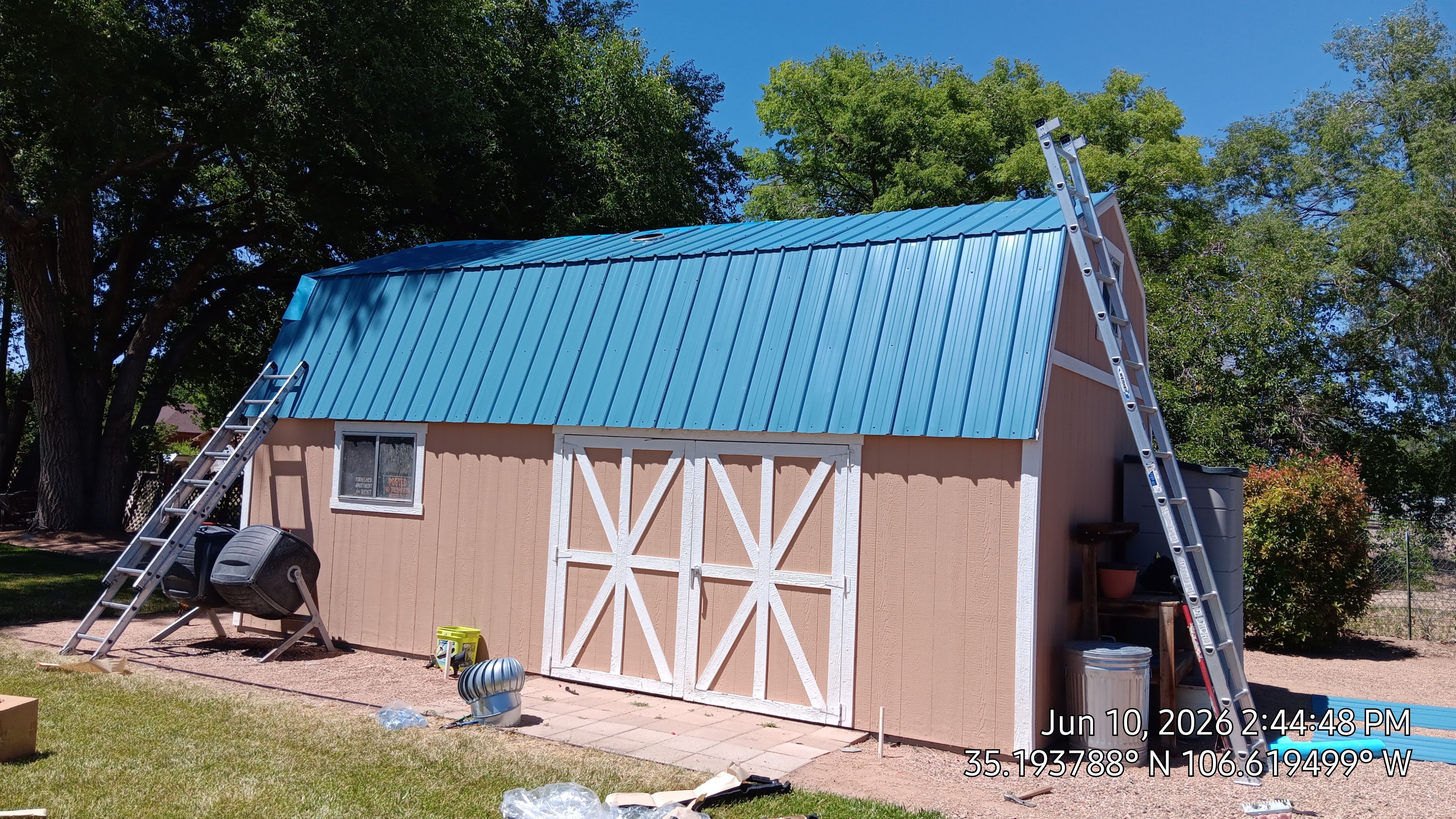 Hawaiian Blue metal Shed roof makeover in the North Valley by Doyle Roof Masters Inc