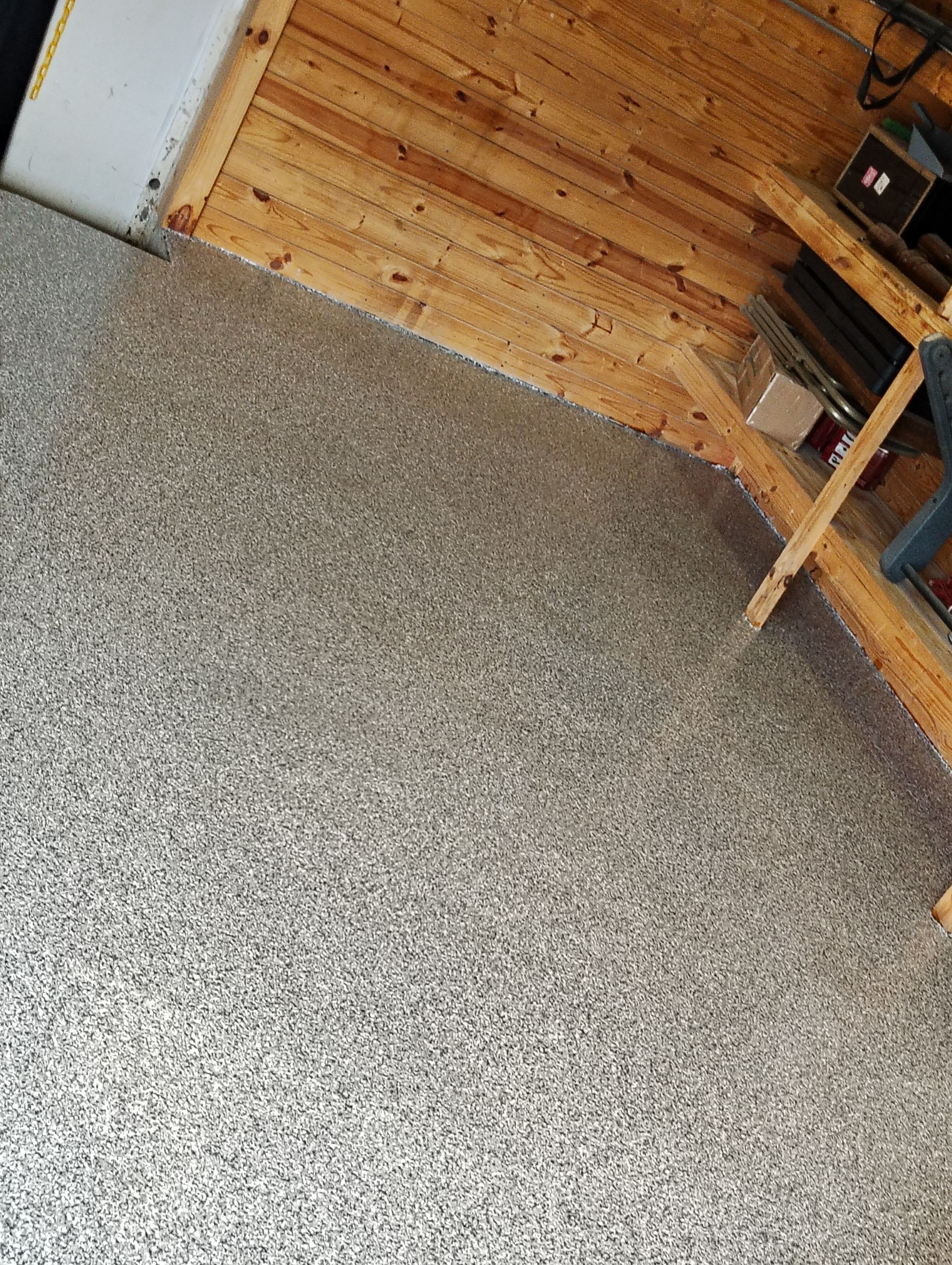 Commercial Epoxy Flake Floor Coating in Emmetsburg, Iowa by Select Painting, Coatings & Garage Cabinets