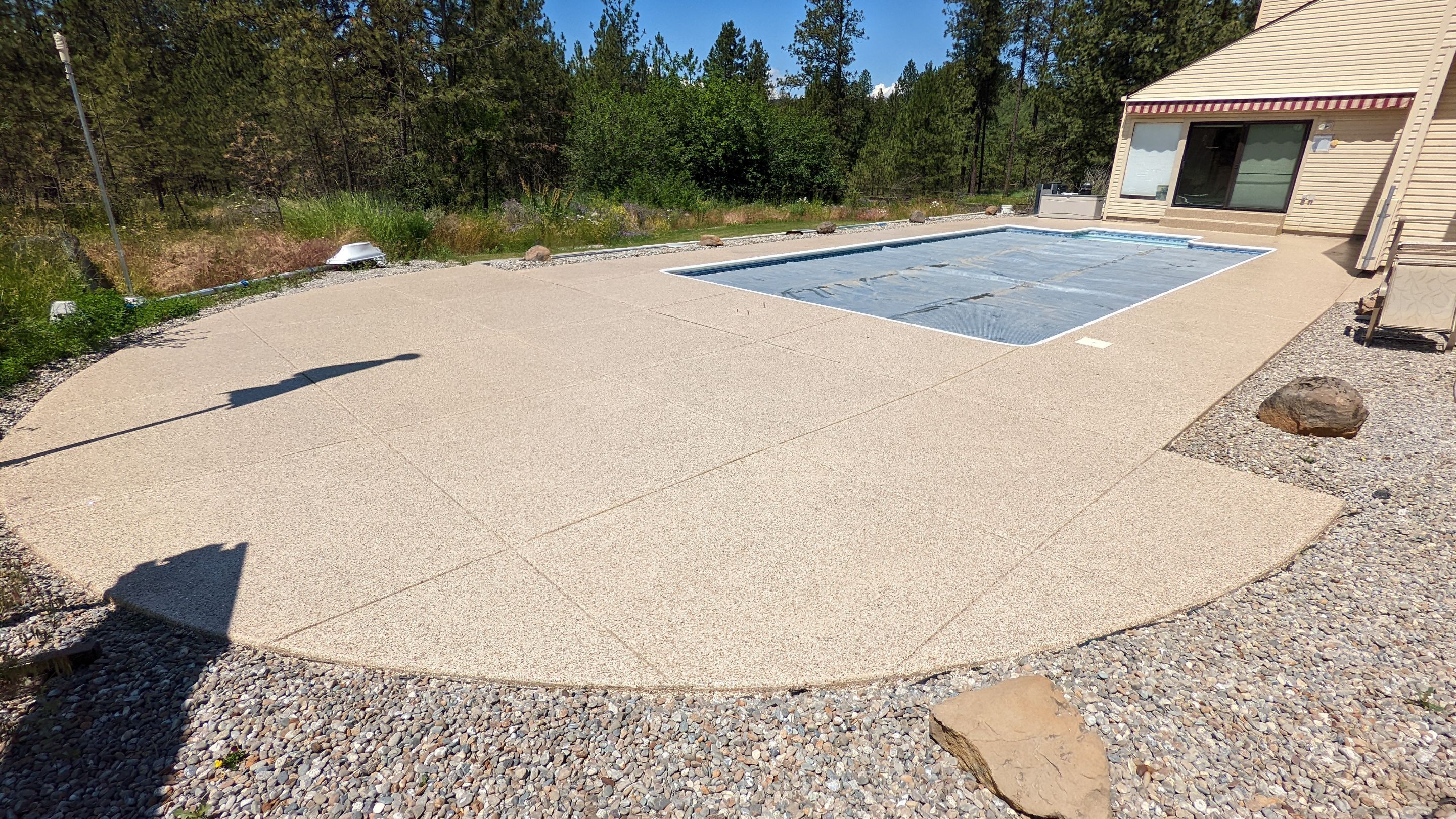 Garage Transformation using Domino for Garage and Pecan for Pool Deck by Croc Coatings, LLC