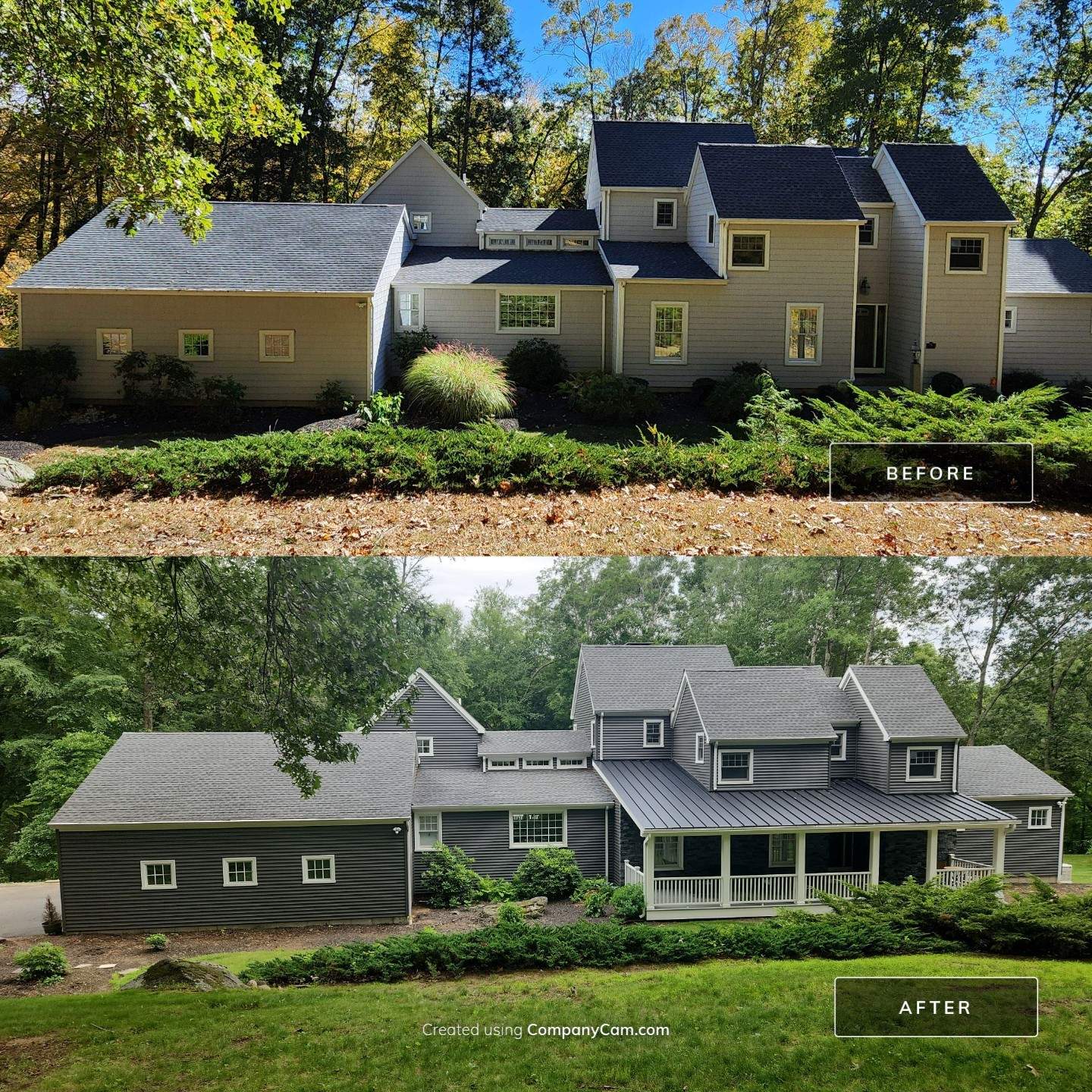 Siding refreshed with Cert. Monogram D/4 x 12'6" clapboard, Smoky Gray and Stone Facade, Coastal Gray by DiGiorgi Roofing and Siding Inc