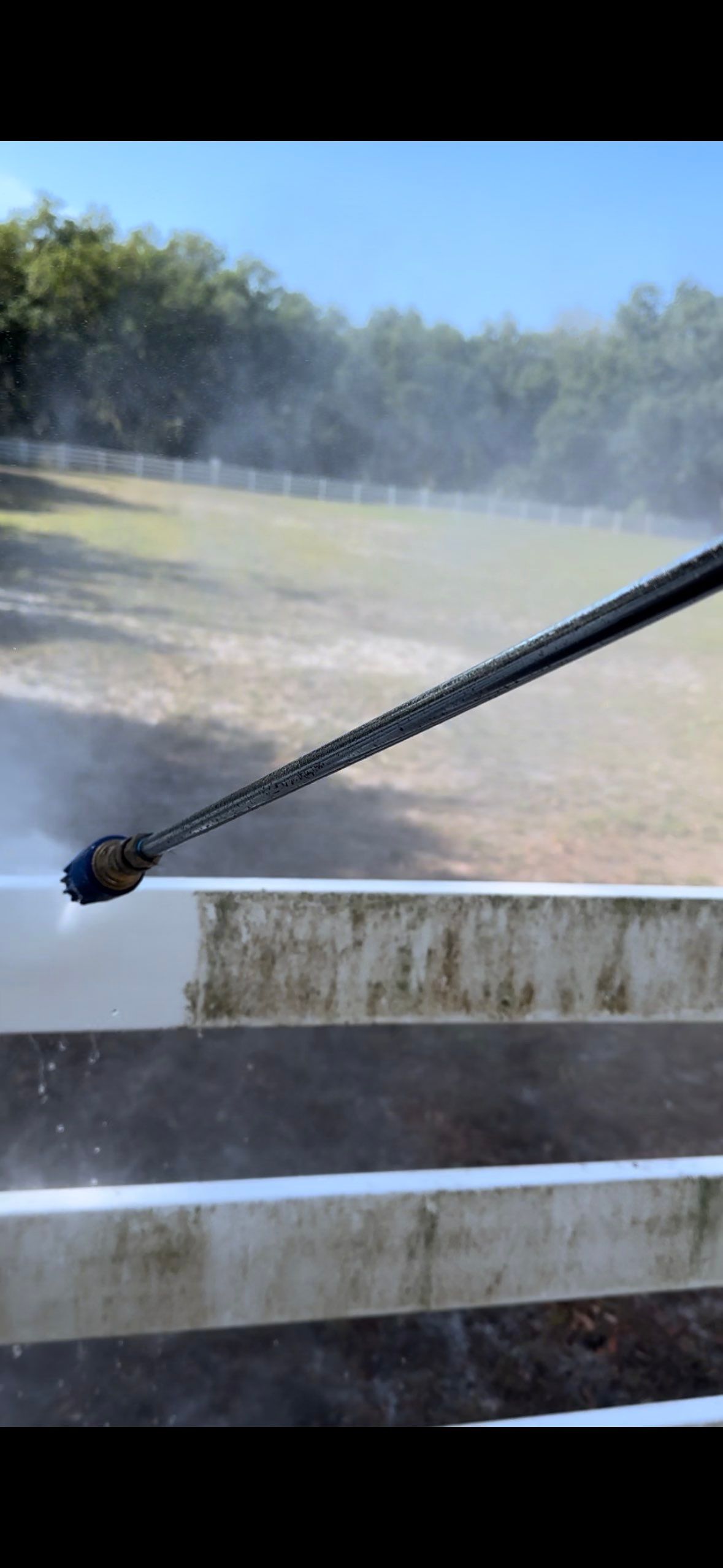 Vinyl Horse Fence & Concrete Pier Cleaning at Lesley Cox Equestrian, Parrish, FL | Sunshine AquaWash by Sunshine AquaWash