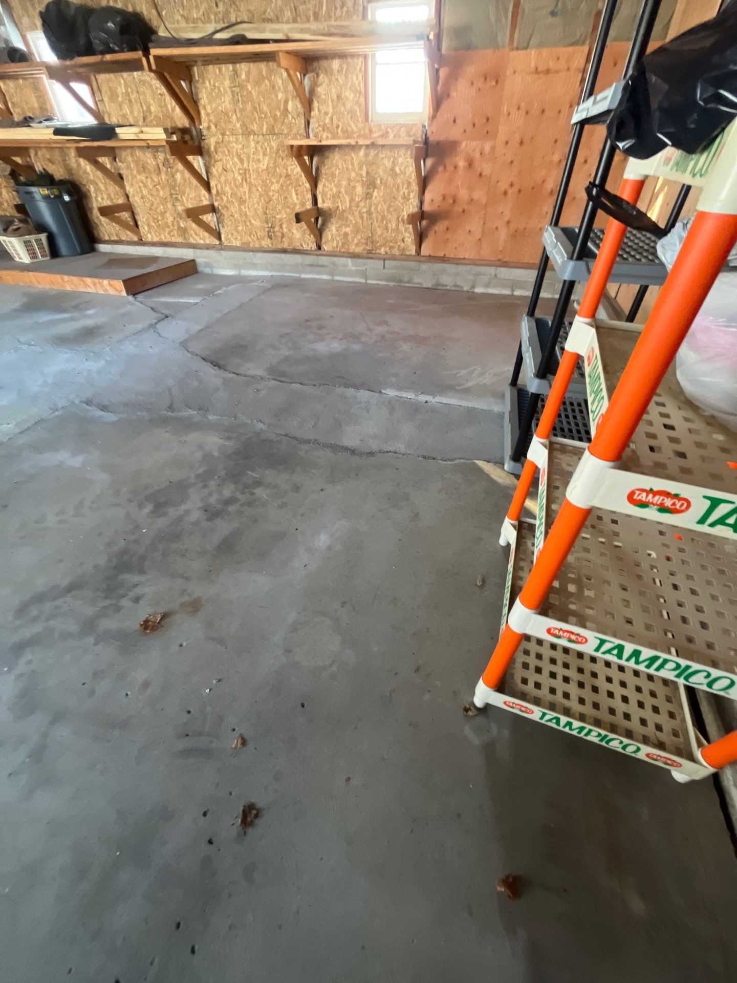 Multi-Colored Epoxy Garage Floor Coating and Concrete Stair Restoration by Select Painting, Coatings & Garage Cabinets