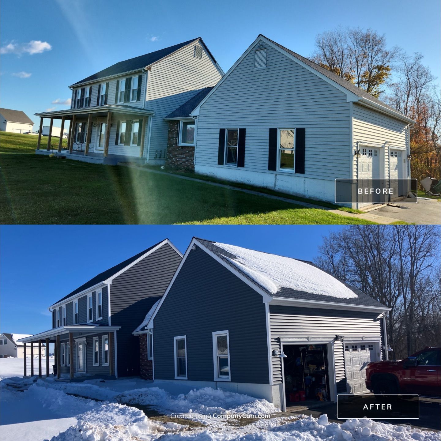 Drastic siding color change with Cert. Monogram D/4 x 12'6" clapboard, Smoky Gray by DiGiorgi Roofing and Siding Inc
